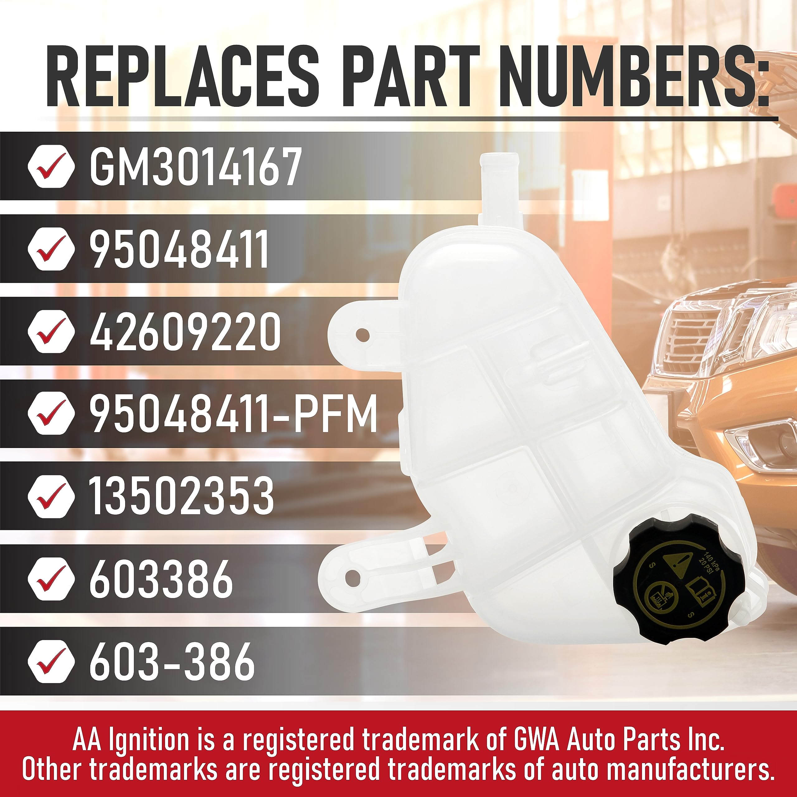 Replacement Coolant Reservoir Tank - Compatible With Chevrolet Vehicles - 2012-2020 Sonic 1.4L, 1.6L, 1.8L - Replaces Gm3014167,