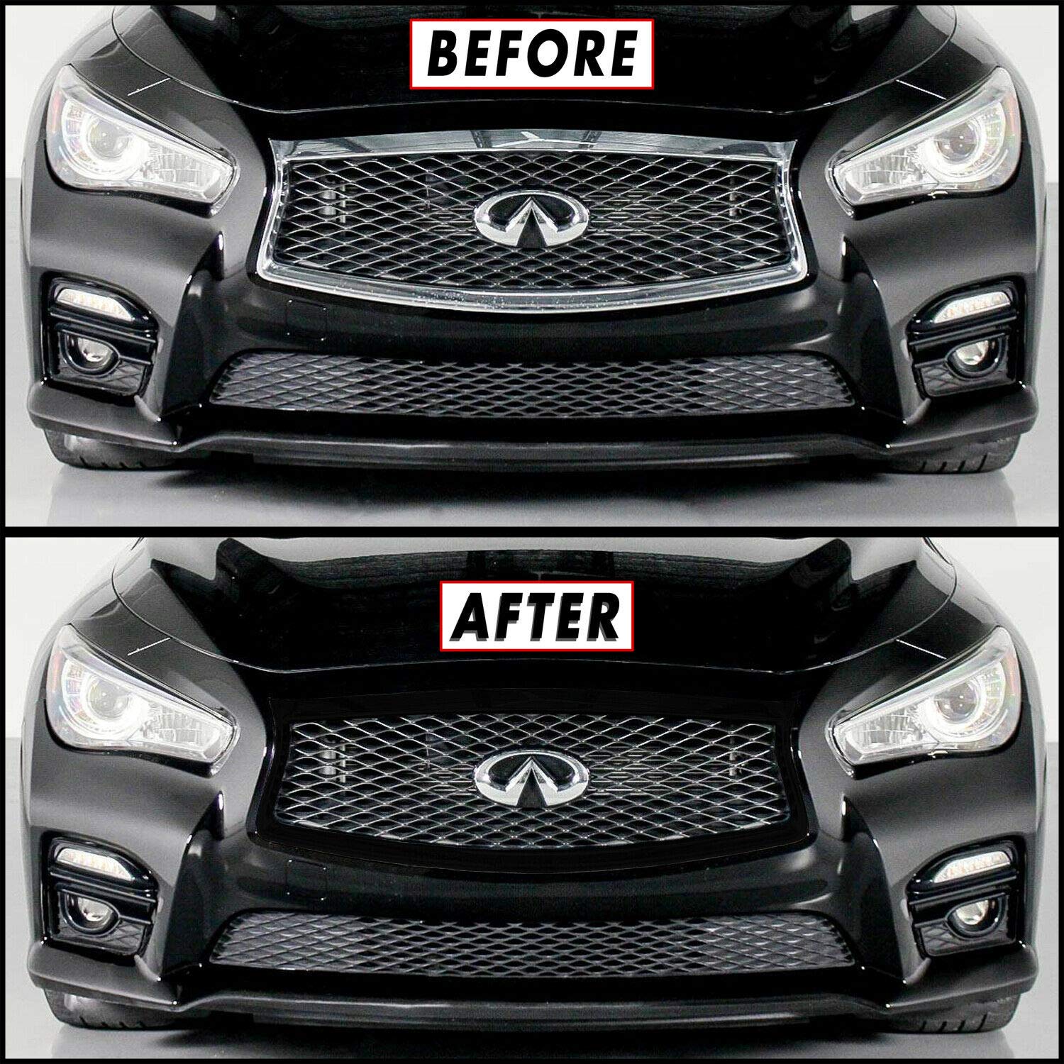Slickmod Chrome Delete Blackout Vinyl Overlay For 2014-2017 Infiniti Q50 Q50S Front Bumper Grill Trim (Gloss Black)