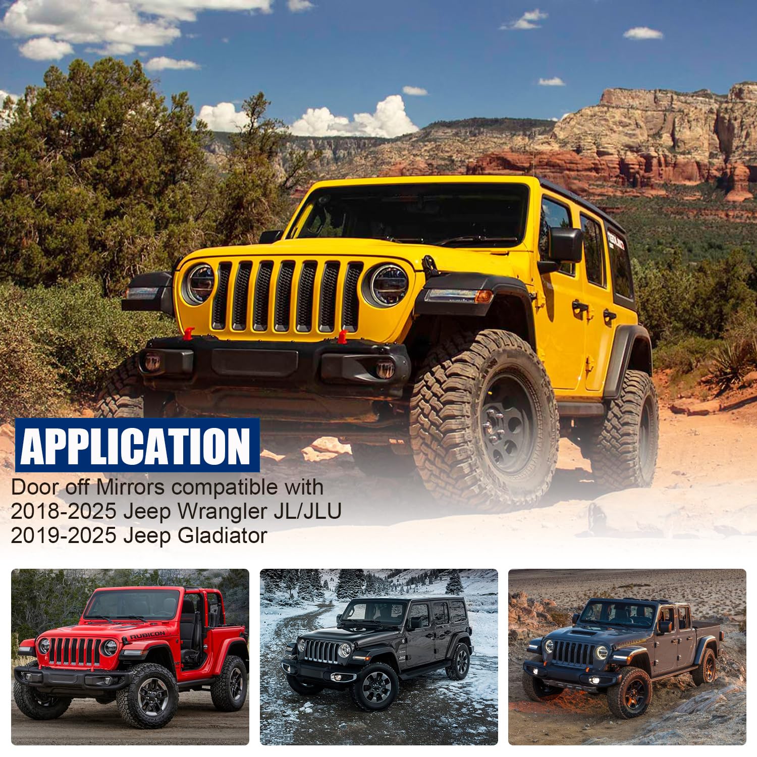 SUNPIE Doors off Mirrors Compatible with Jeep Wrangler JL JLU 2 Doors 4 Doors and Gladiator JT 2018-2025, Door Less Side View Mi