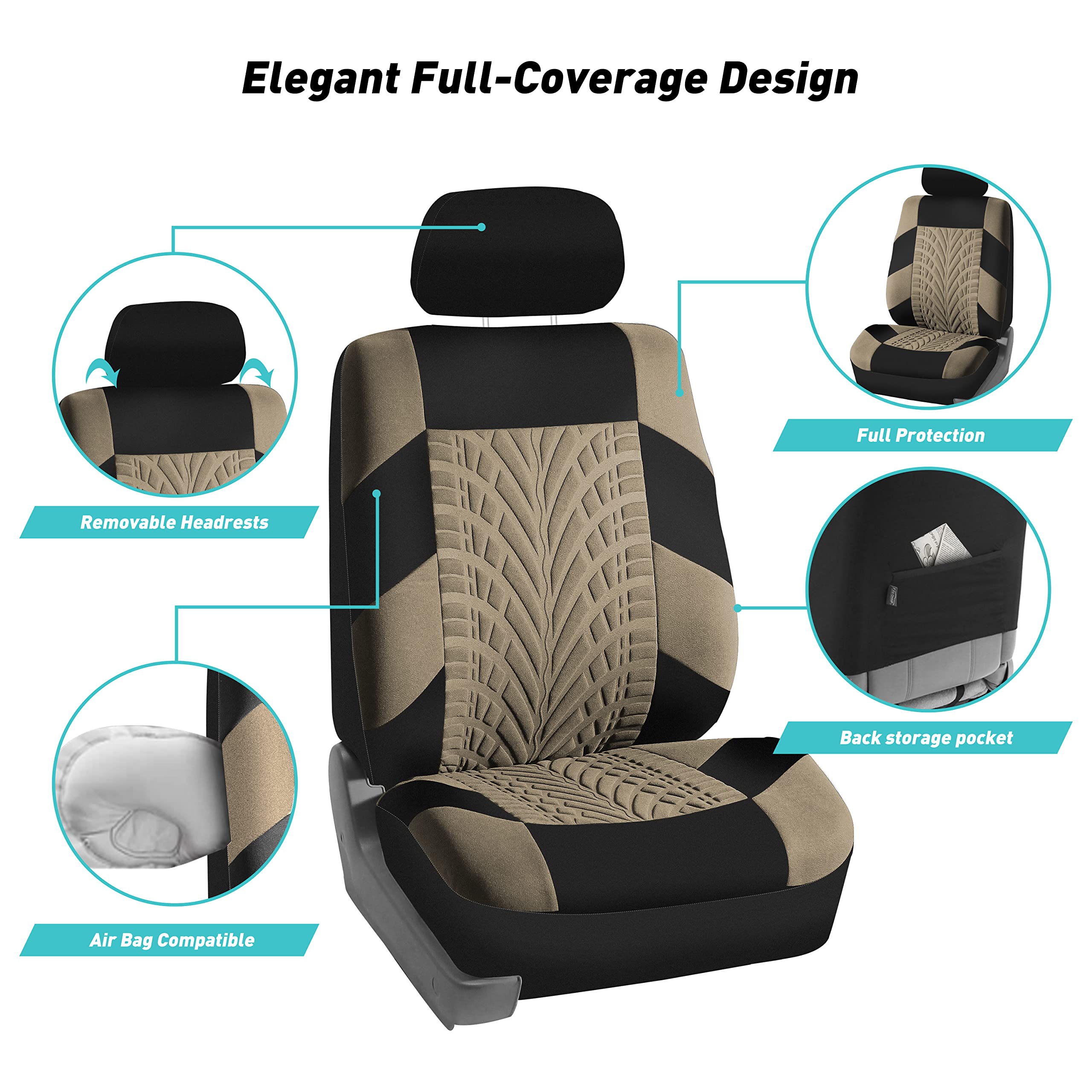 Fh Group Travel Master Seat Covers Front Set - Universal Fit For Cars Trucks And Suvs (Beige) Fb071102