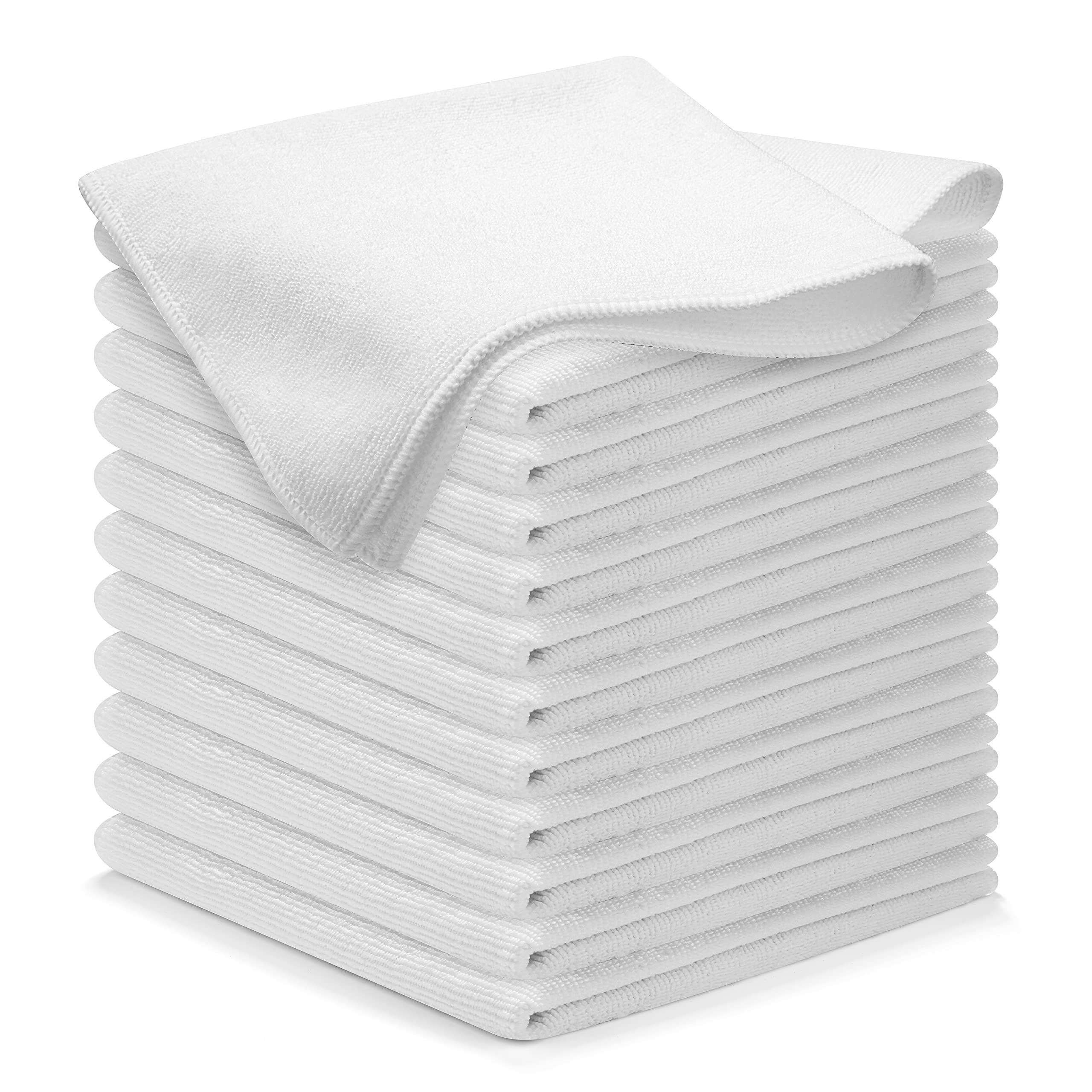 Usanooks Microfiber Cleaning Cloth - White - 12Pcs(16X16 Inch) High Performance - 1200 Washes, Ultra Absorbent Car Towel Traps G