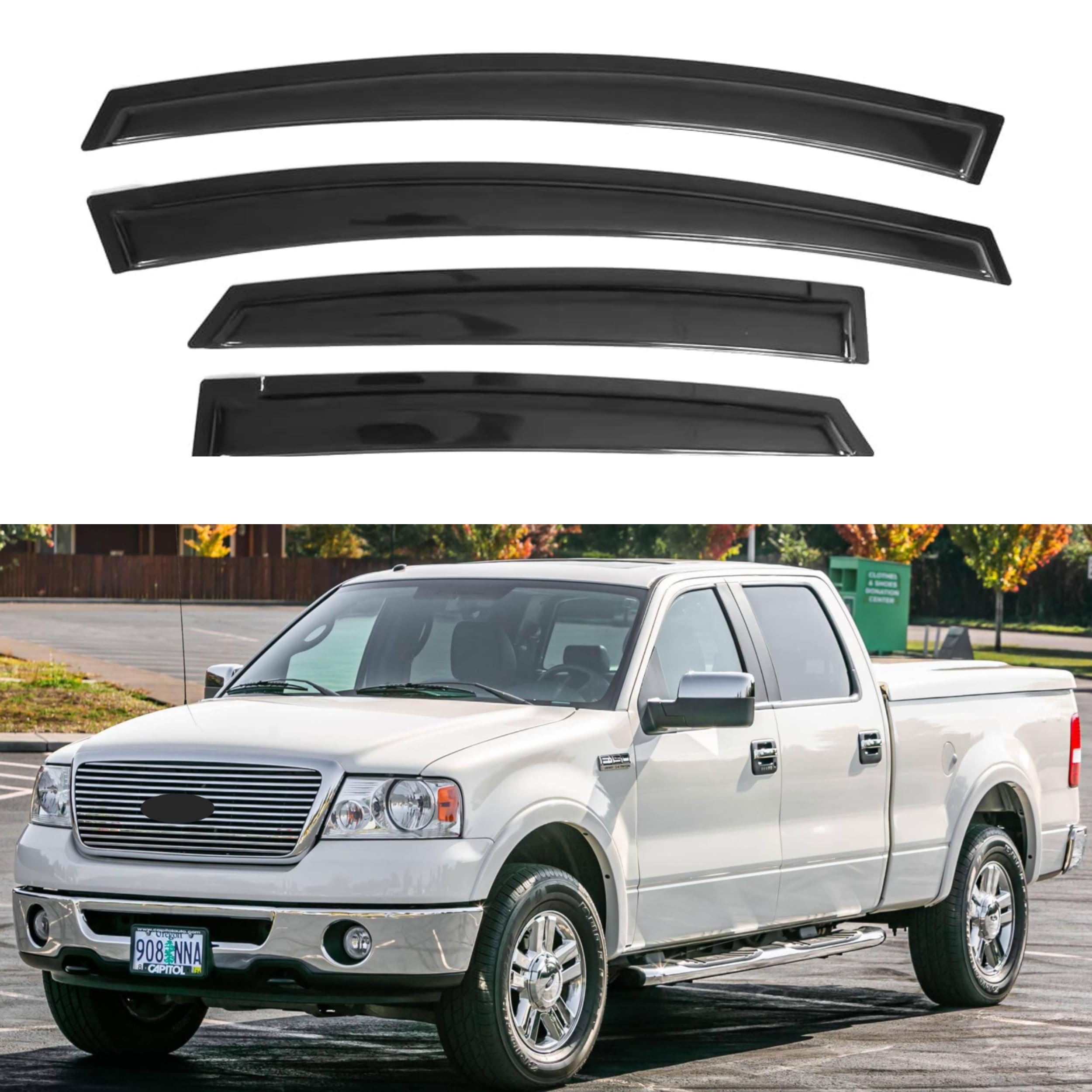 Ig Window Visor For Ford F150 Supercrew 2004-2008 & Lincoln Mark Lt Crew Cab 2006-2008, Rain Guard Tape-On Extra Durable Sun Win