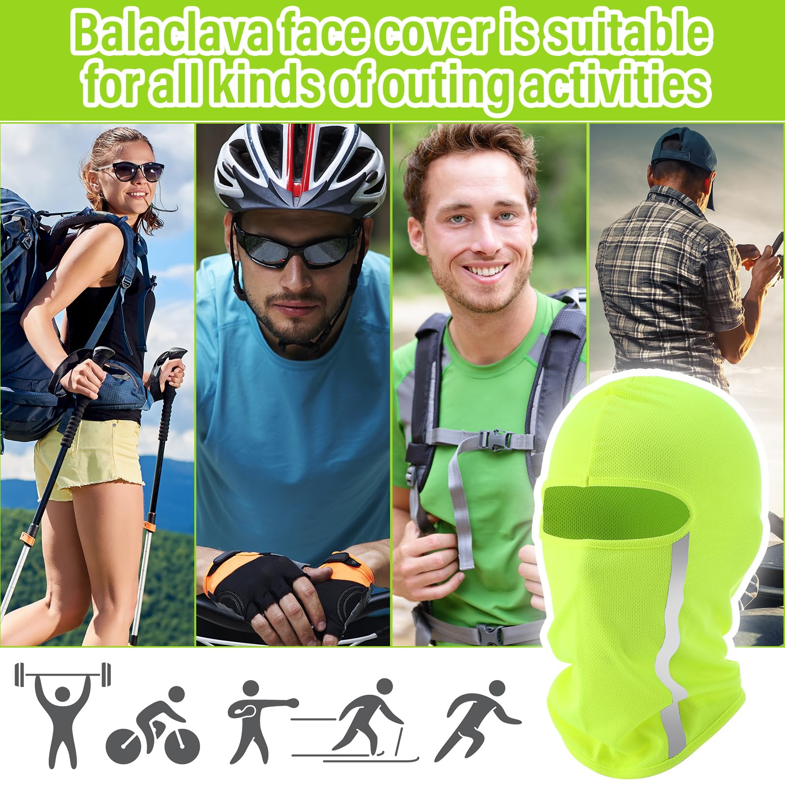 Blulu 8 Pcs Summer Balaclava Uv Sun Protection Full Face Mask Ski Mask For Men Women With Reflective Strip Cooling Breathable (Fluorescent Green)