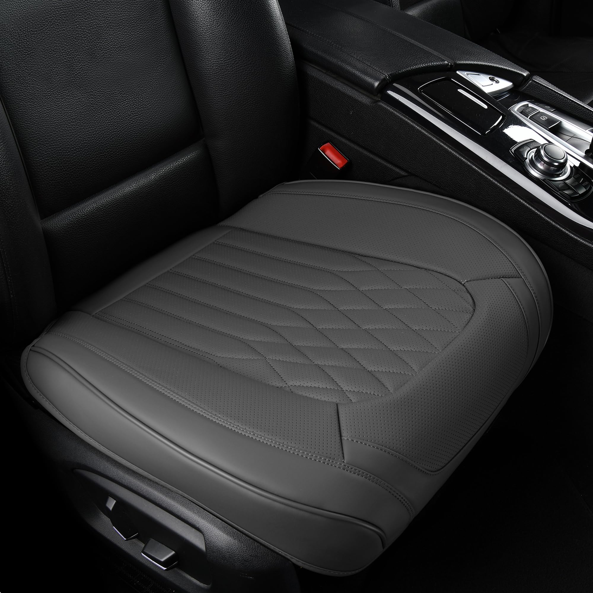 BWTJF Gray Car Seat Cover 2 Pack, Universal Leather Front Seat Covers Bottom Protector, Anti-Slip and Full Wrapping Edge Compati