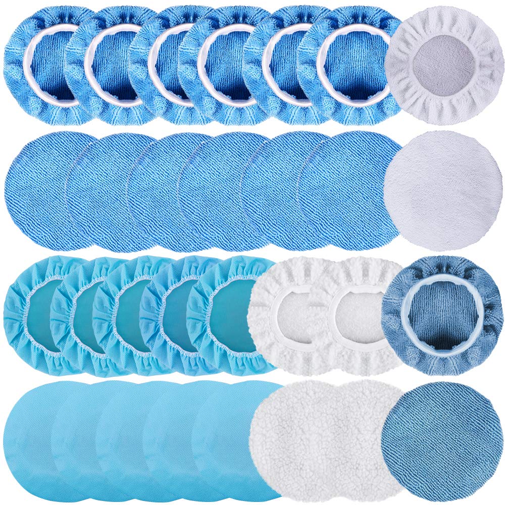 Siquk 30 Packs Polishing Bonnet (5 To 6 Inches) Including 12 Packs Microfiber Car Polisher Bonnet 4 Packs Waxing Bonnet 10 Packs