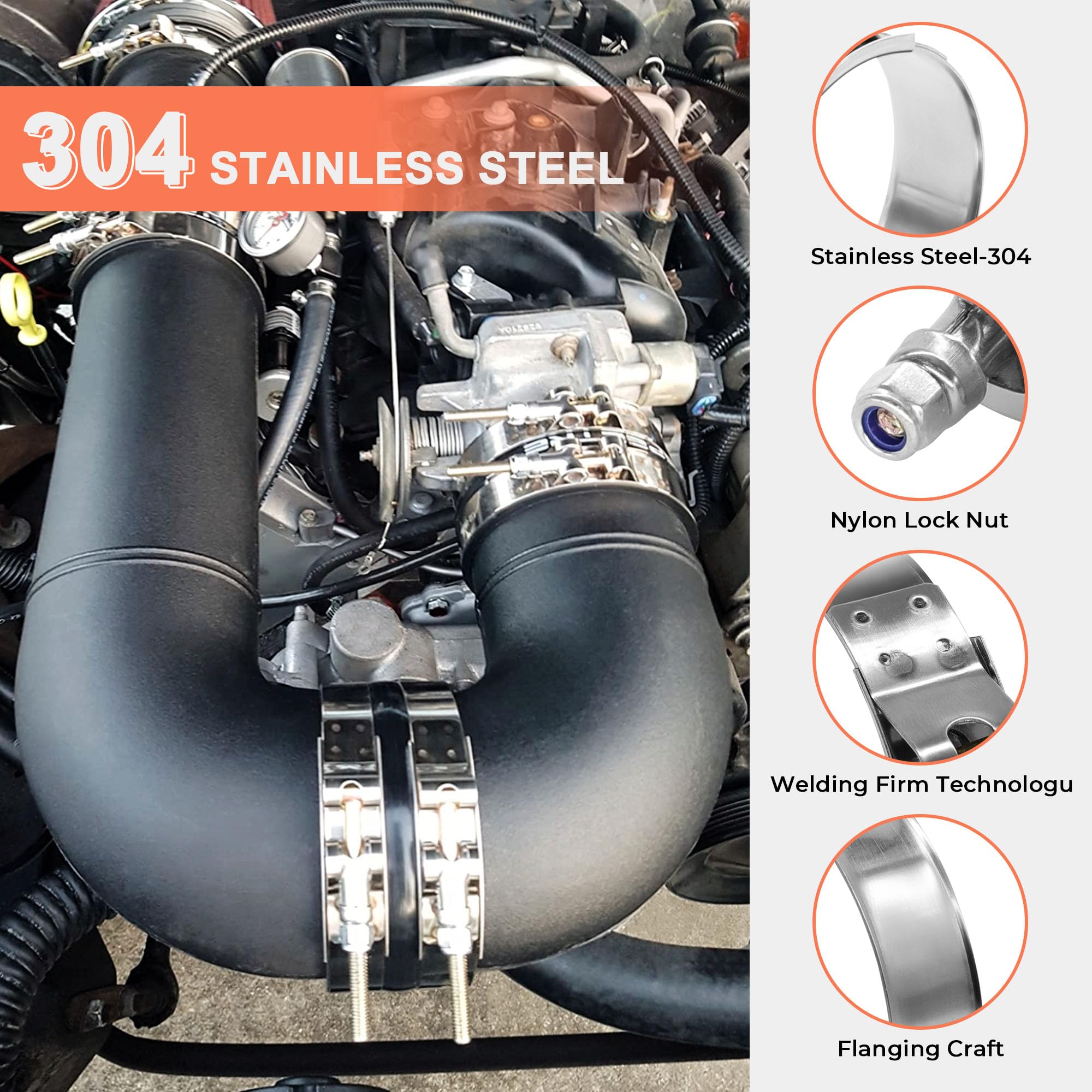 Wysiwyka 3.25 Inch T-Bolt Hose Clamps, Working Range 96Mm-108Mm For 3.25 Hose Id,Stainless Steel_304 Turbo Intake Clamp(2 Pack)