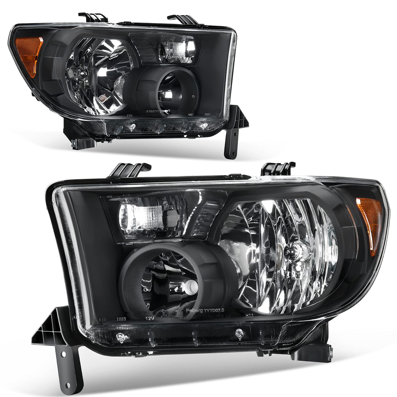 Autosaver88 Headlight Assembly Compatible With 2007-2013 Tundra / 2008 2009 2010 2011 2012 2013 2014 2015 2016 2017 Sequoia Headlamp Replacement Black Housing Amber Reflector Clear Lens