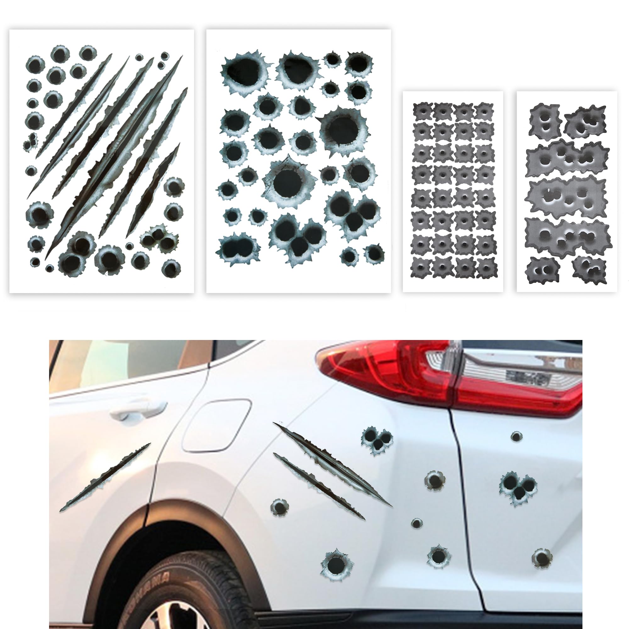 Tomall 96-Hole 3D Bullet Hole Car Stickers Simulation Stereoscopic Fake Guns Bullet Hole Stickers Automotive Tattoo Hood Front C