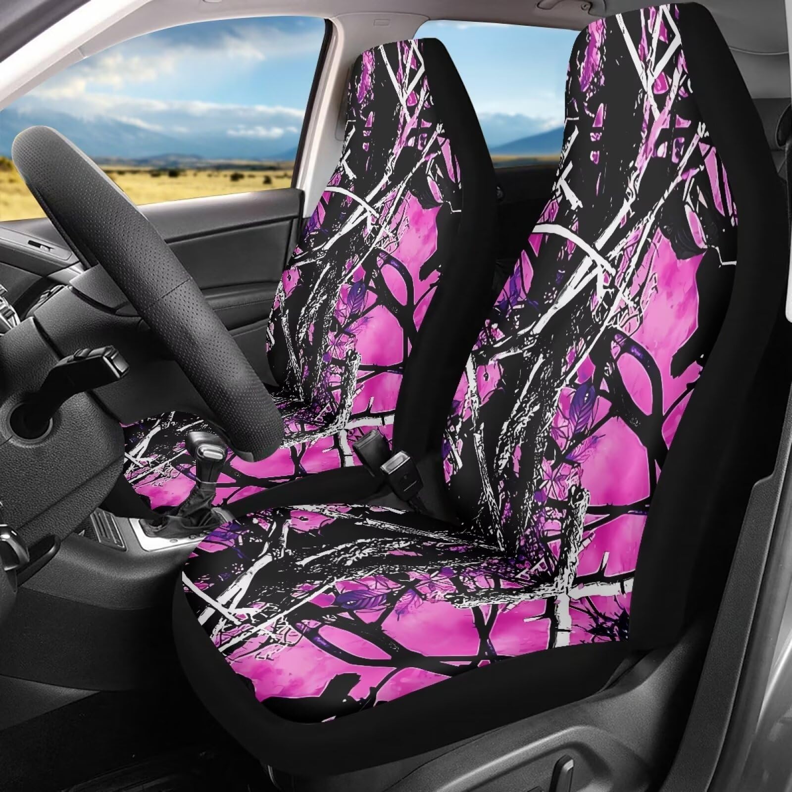 Whosucclay Pink Camo Oak Hunting Print Car Seat Covers for Front Seats Only, Universal Seat Covers for Auto Truck Van SUV, Car A