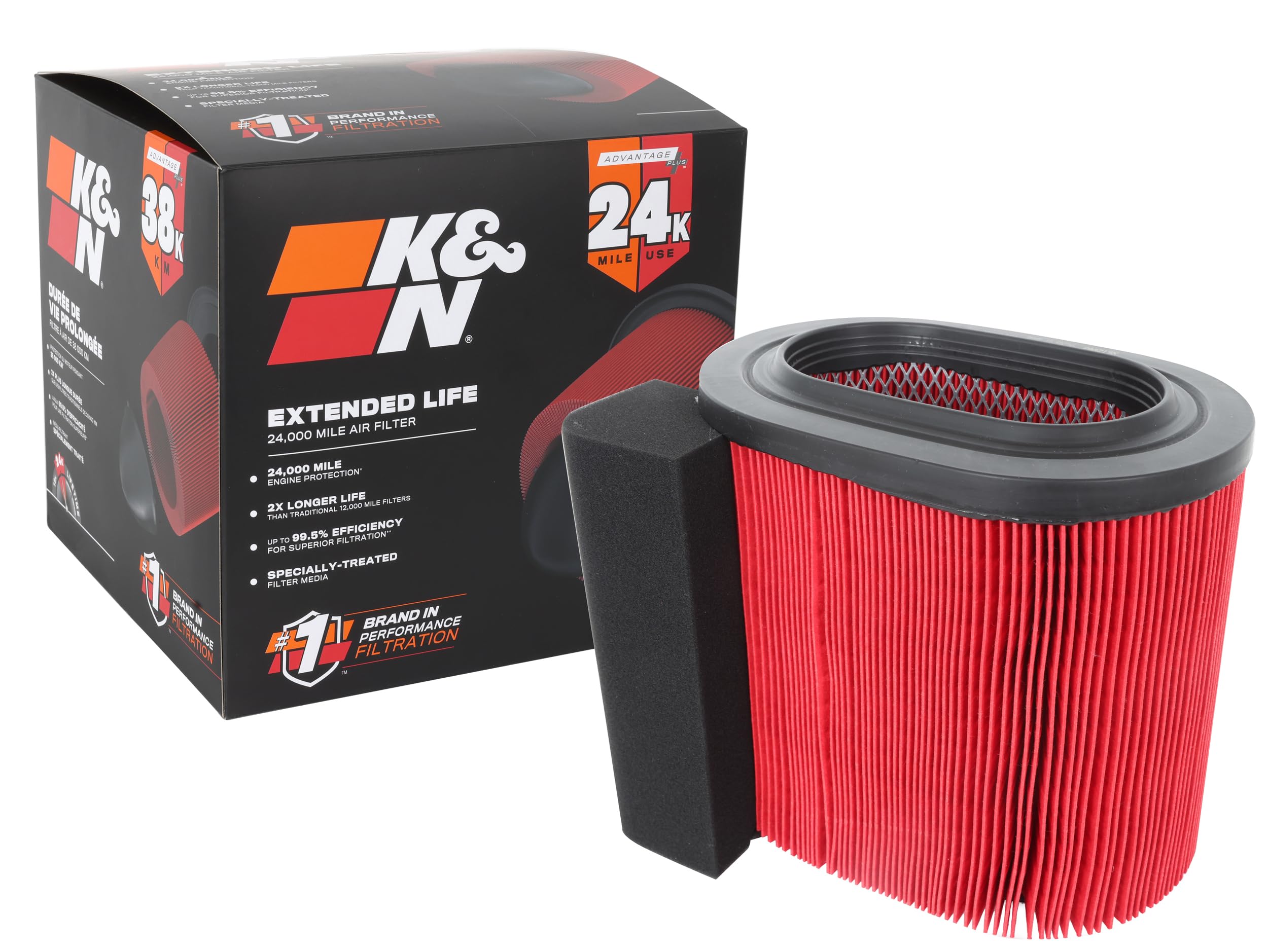 K&N Engine Air Filter: Extended Life 24,000 Mile Replacement Air Filter: Compatible With 2017-2019 Ford Truck Super Duty V8 (F25