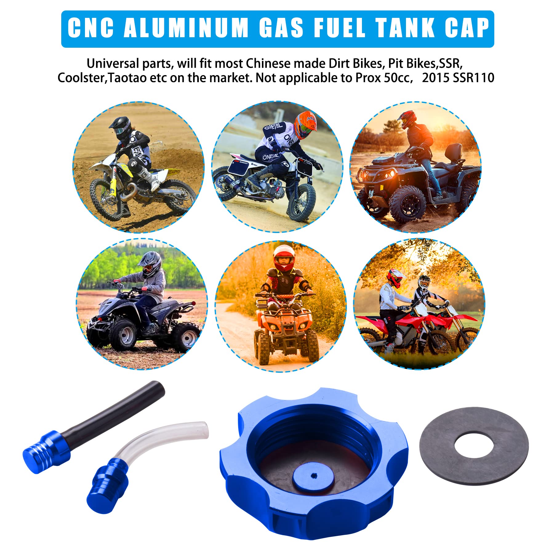 Jingke Cnc Aluminum Gas Fuel Tank Cap With Breather Valve For 50Cc 70Cc 90Cc 110Cc 125Cc 140Cc 150Cc 160Cc Pit Dirt Motor Bike Dirt Bike Atv Taotao Ssr Roketa (Blue)…