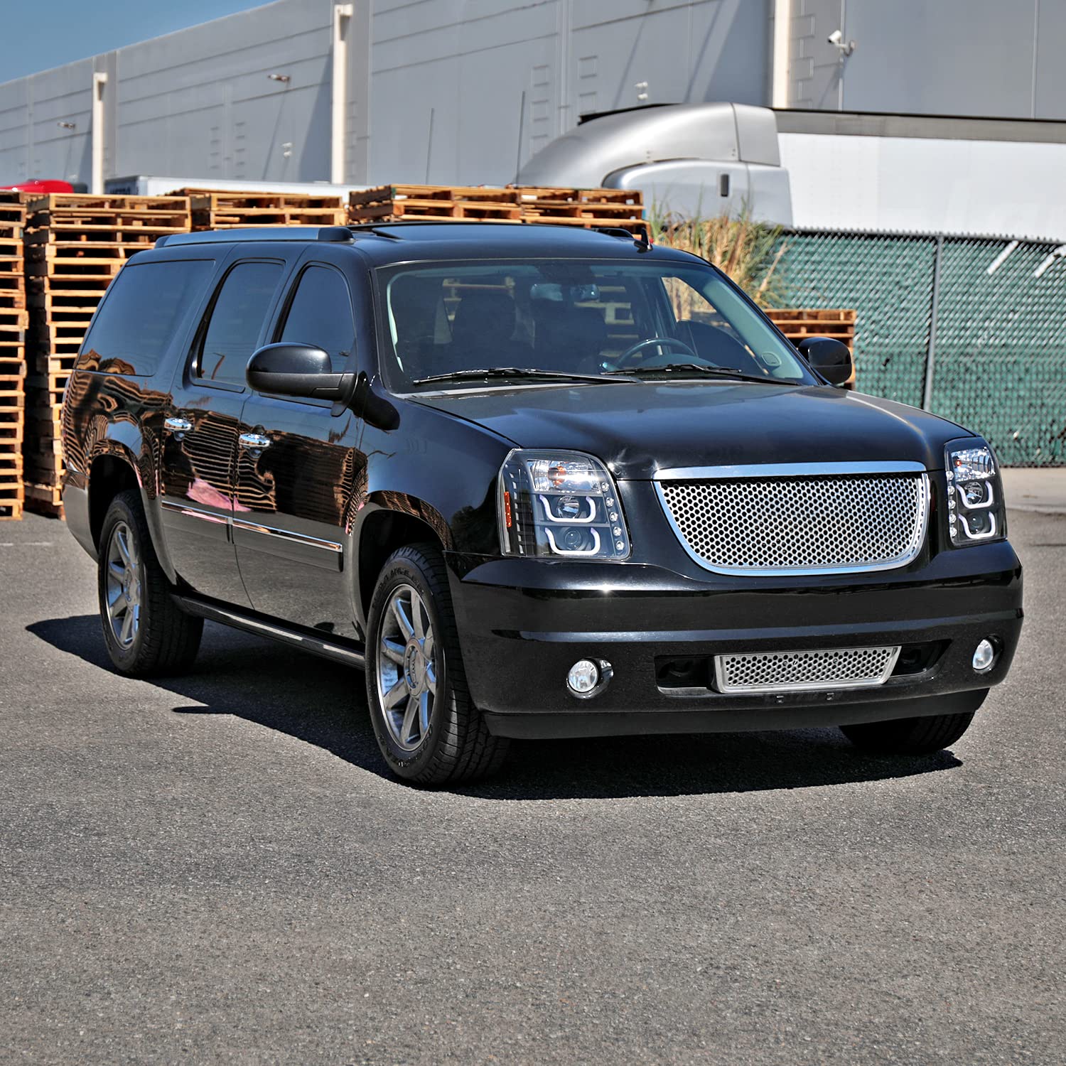 Spec-D Tuning Led Halo Projector Headlights Black Compatible With 2007-2014 Gmc Yukon, 2007-2014 Gmc Yukon Xl 1500 Gmc Yukon Xl 2500, Left + Right Pair Headlamps Assembly