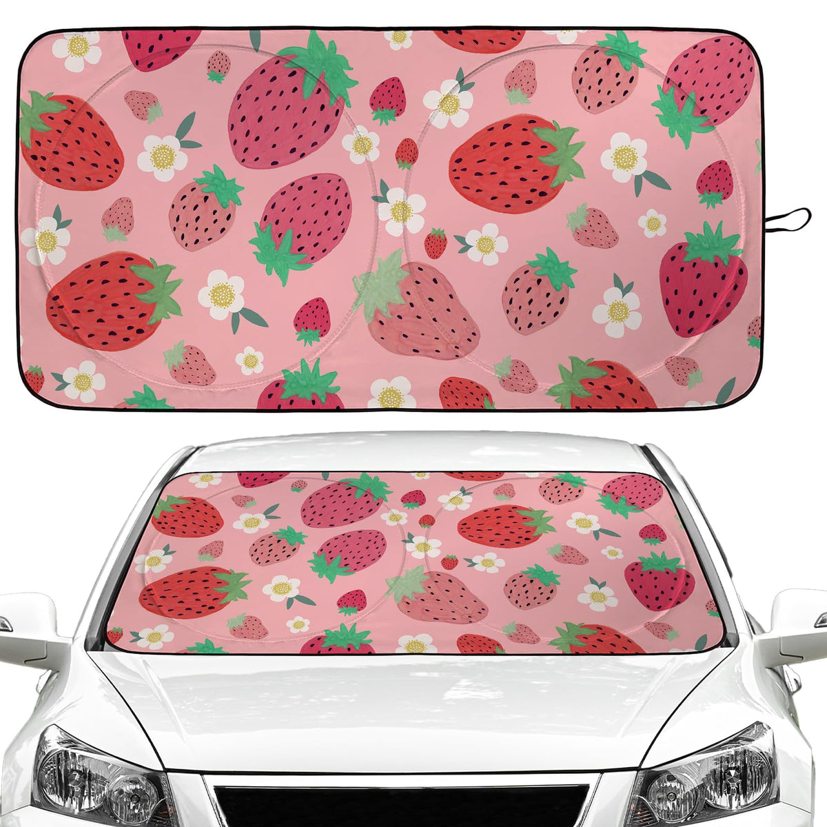 Strawberry Car Windshield Sun Shade Foldable Sunshade Front Window Cover Sun Visor Protector Accessories for Truck SUV (59x27.5 