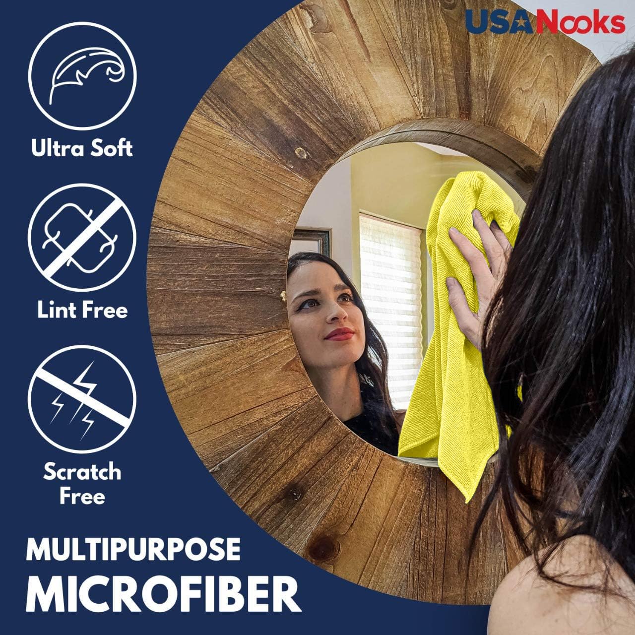 Usanooks Microfiber Cleaning Cloth Yellow - 12 Pcs 12.5''X12.5'' - High Performance - 1200 Washes, Ultra Absorbent Towels Weave