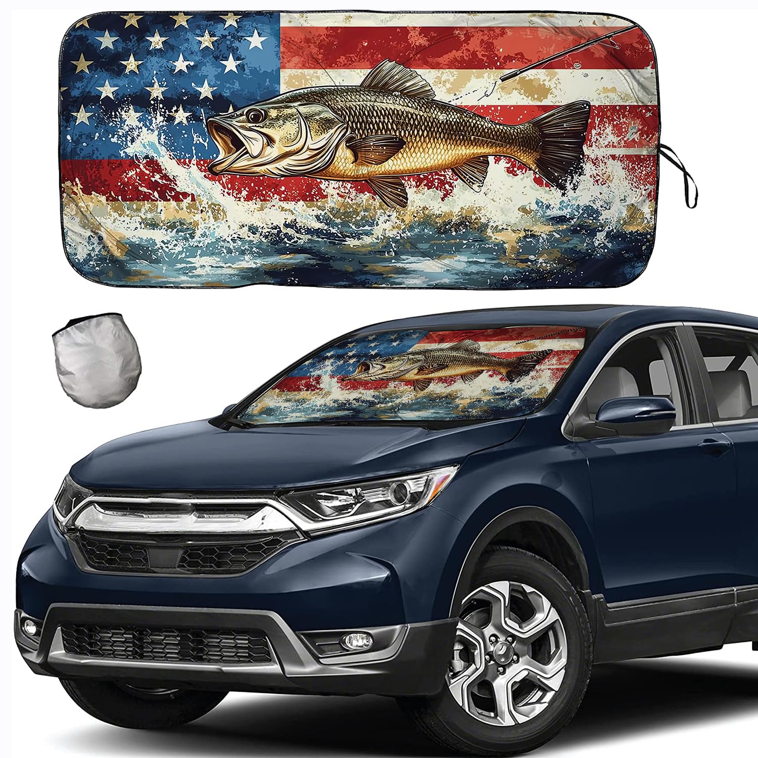 [2025 Upgrade] Tdcqqgqq Windshield Sunshade For Cars And Trucks, Patriotic American Flag With Bass Design, Uv Protection, Heat R