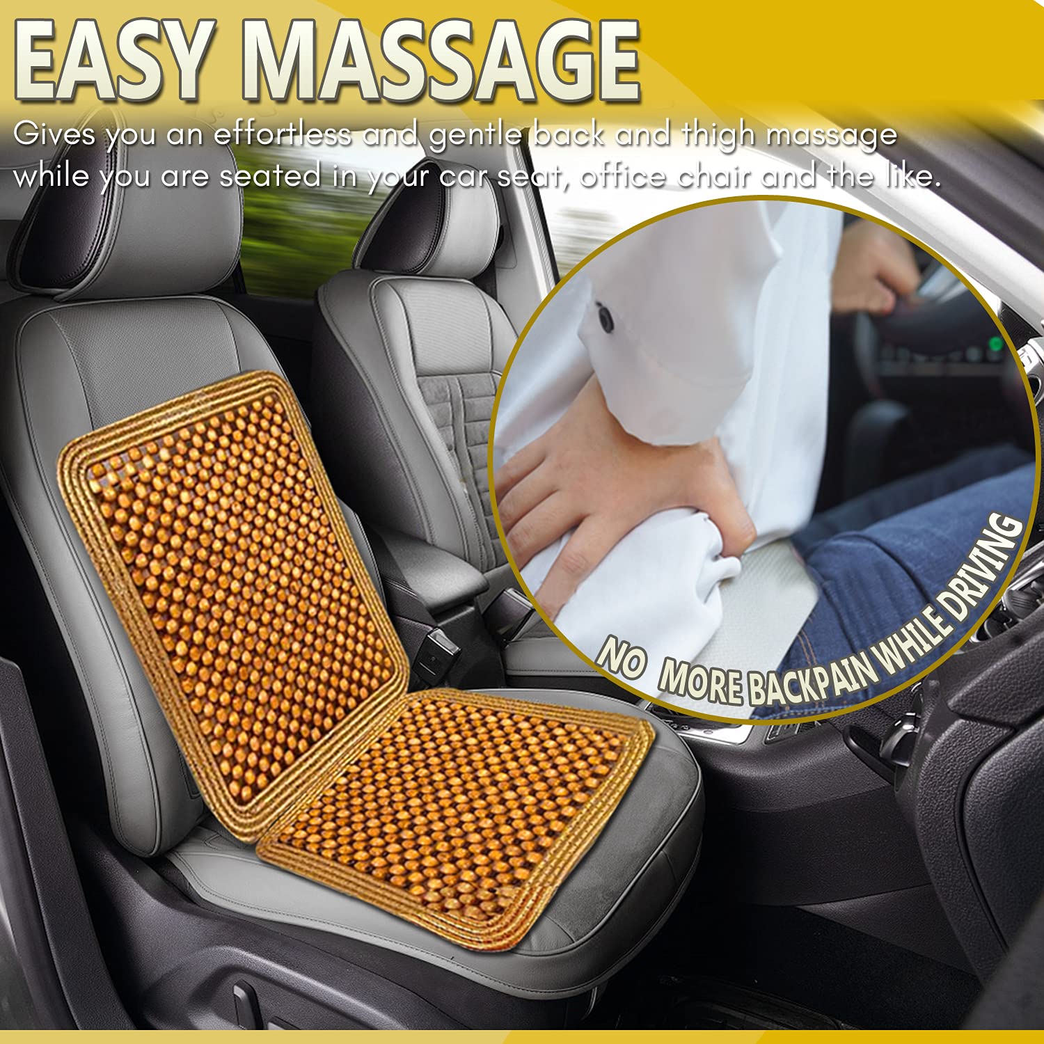 Zonetech Wooden Beaded Car Driver Seat Cushion - Natural Double Strung Massaging Universal Comfortable Car Seat Cover Cushion Wi