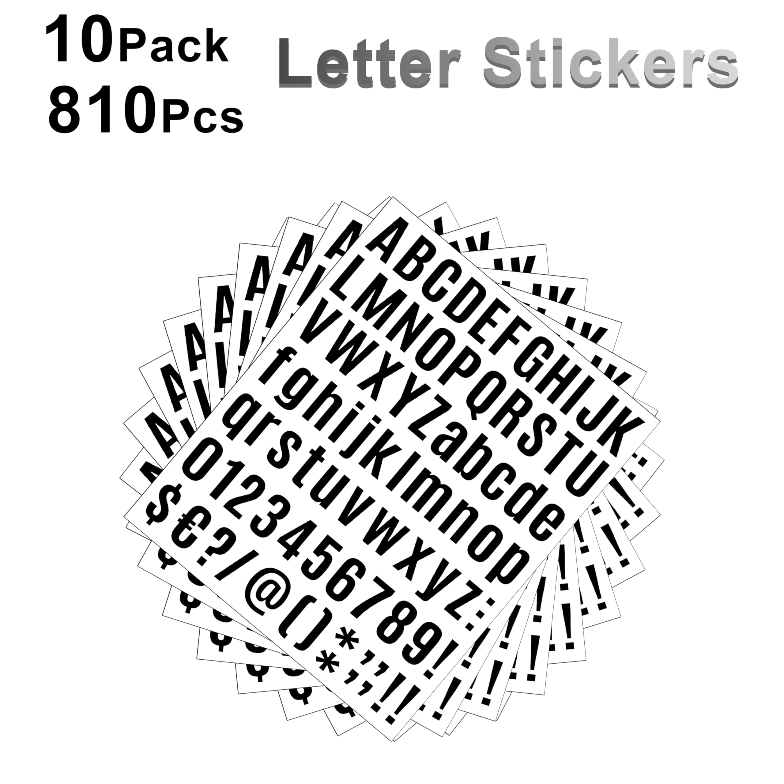 10 Sheet Black Self-Adhesive Vinyl Stickers - 1 Inch Appendix, Waterproof For Arts & Crafts, Outdoor Signs, Windows & Doors, Car