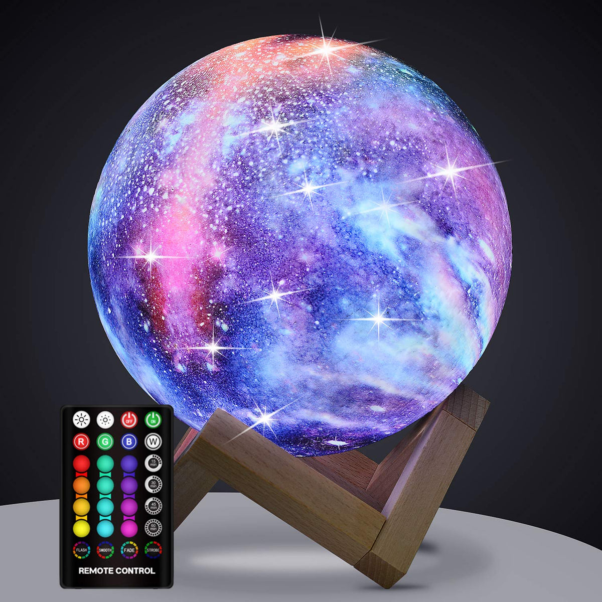Gdpets Moon Lamp, Kids Night Light Galaxy Lamp 16 Colors Moon Light With Wood Stand - Remote  Touch Control Usb Rechargeable Gif