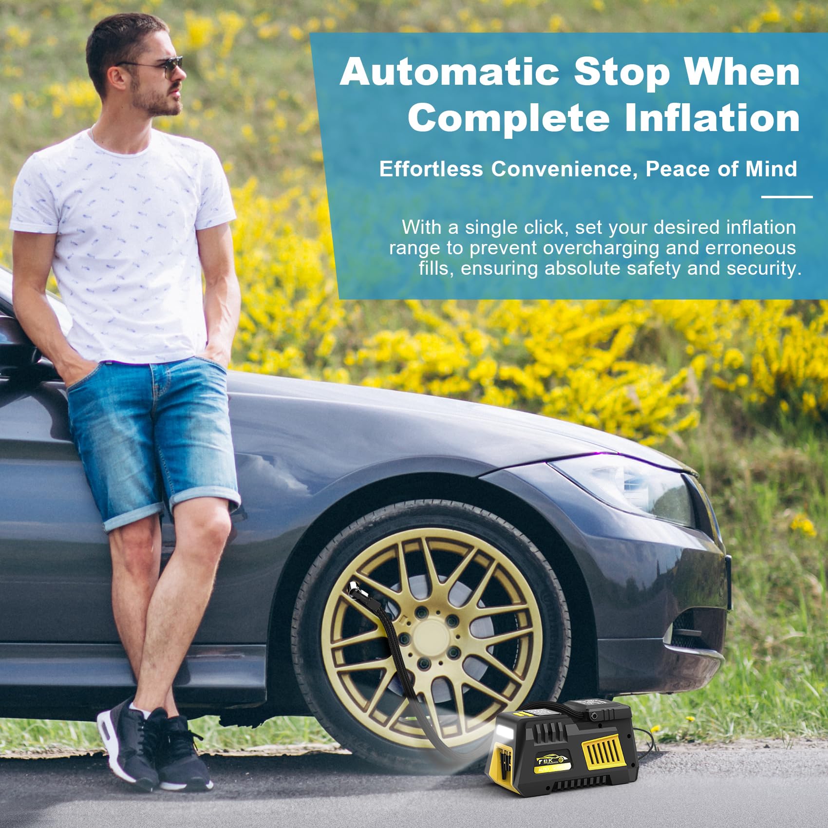 Portable Tire Inflator Digital Air Compressor 12V Dc Tire Air Pump Car Accessories With Auto Shut-Off Function, Emergency Led Li