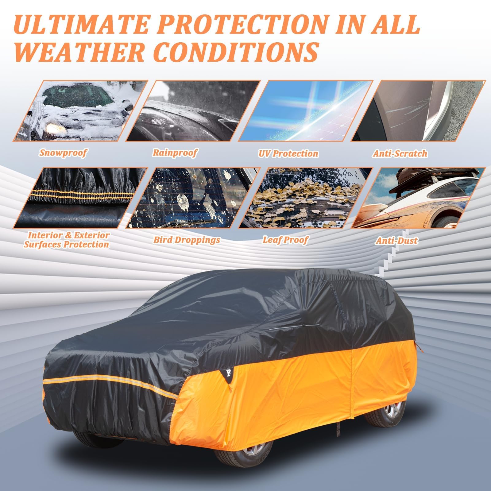 Car Covers Waterproof All Weather For Automobiles, Indoor Outdoor Windproof Dust Rain Sun Snow Uv Protection Breathable Full Ext