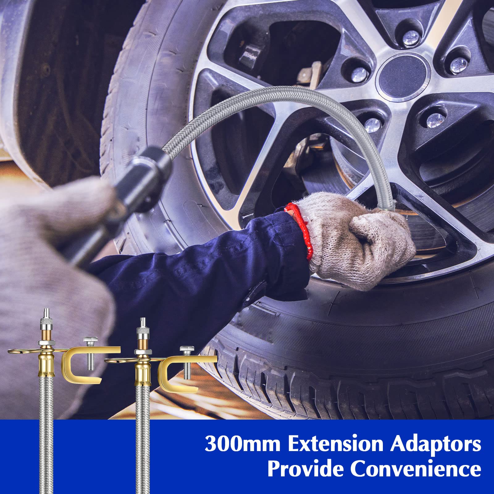 Hotop 4 Pieces Valve Stem Extension Stainless Steel Braided Extenders, 6 Pieces 45 90 135 Degree Brass Extenders For Cars Trucks