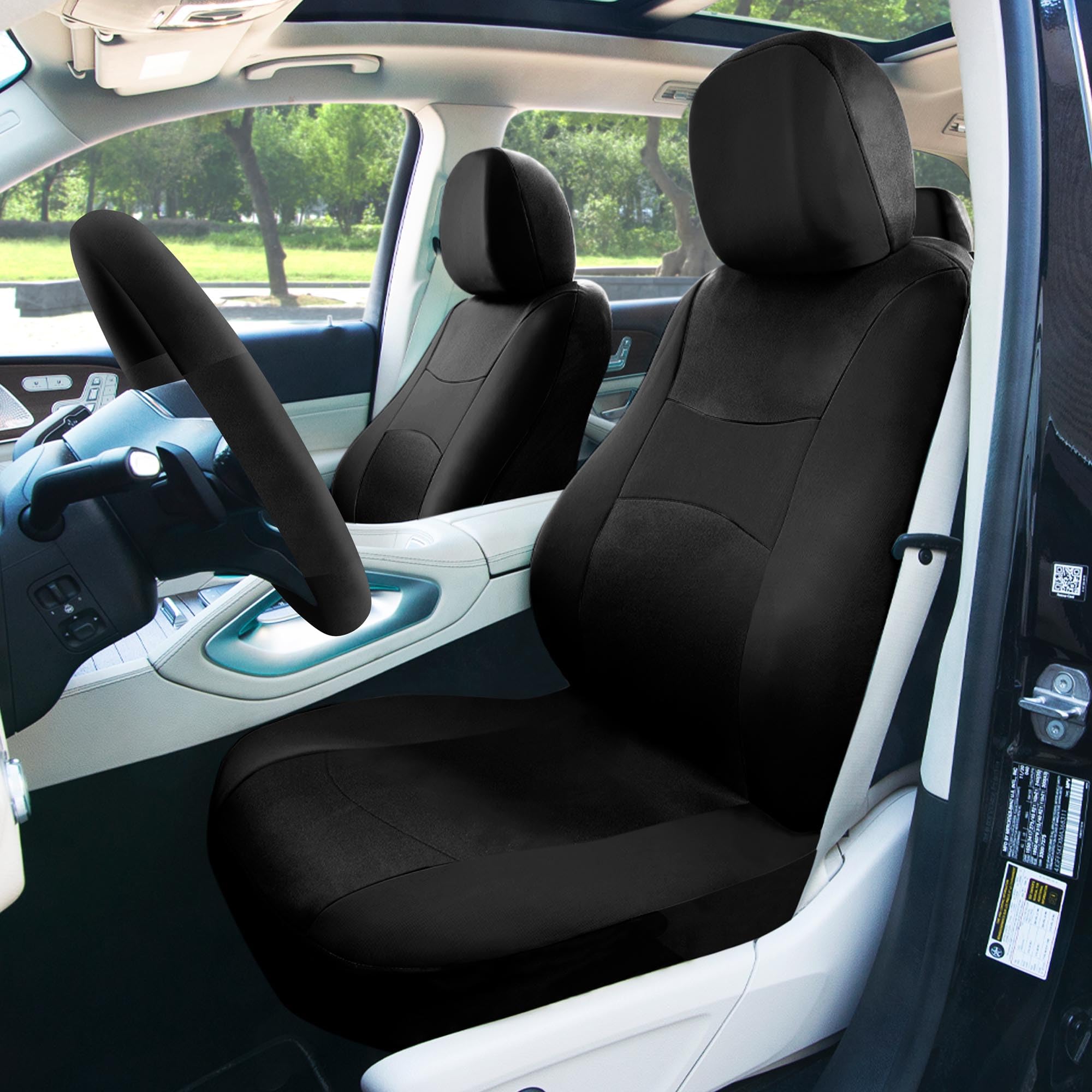 Fh Group Full Set Cloth Car Seat Covers, Universal Fit Front And Split Bench Rear, Airbag Compatible, Washable For Suv, Sedan, V