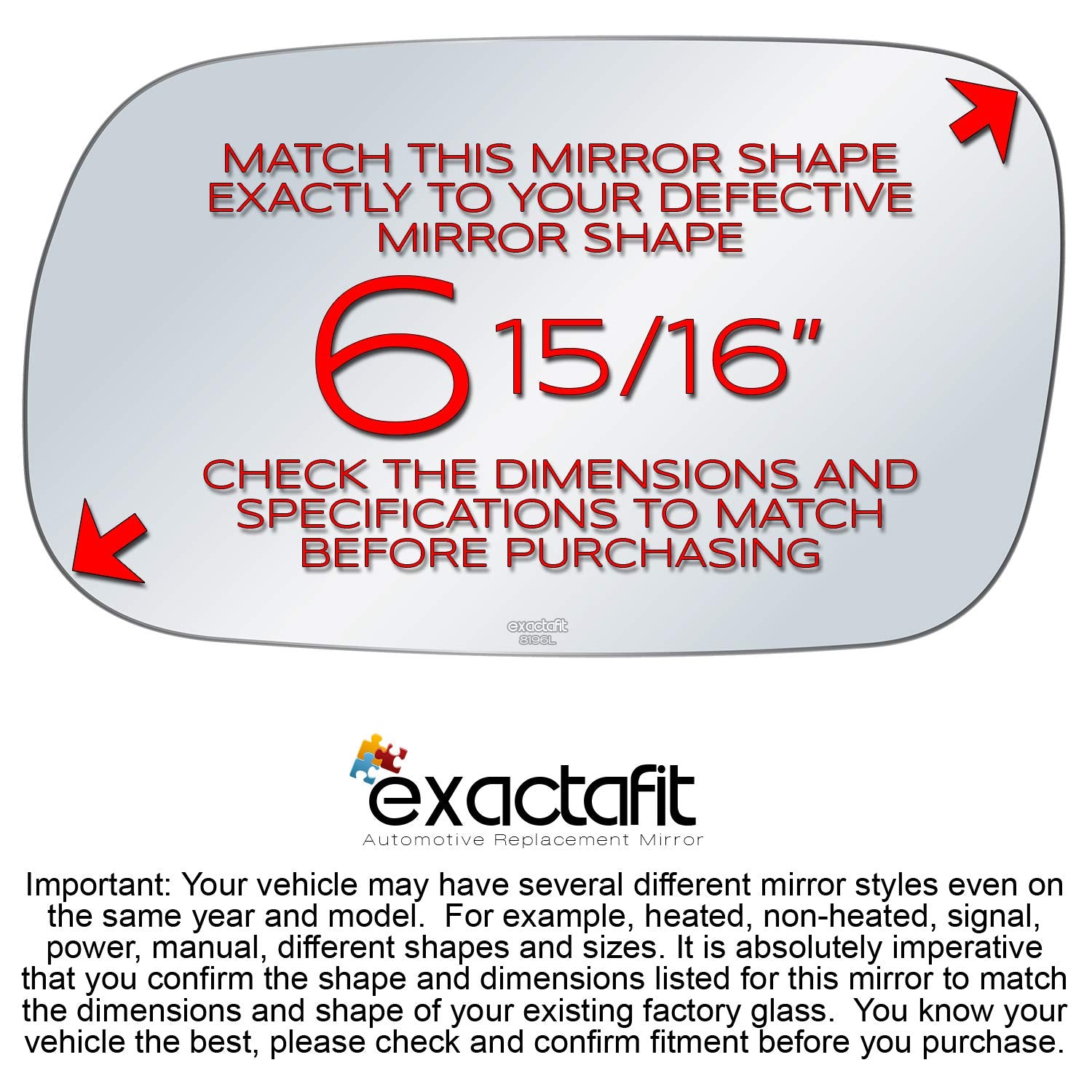 Exactafit 8196L Driver Side Mirror Glass Replacement Repair Compatible With 1997-2007 Subaru Impreza, 2003-2008 Subaru Forester