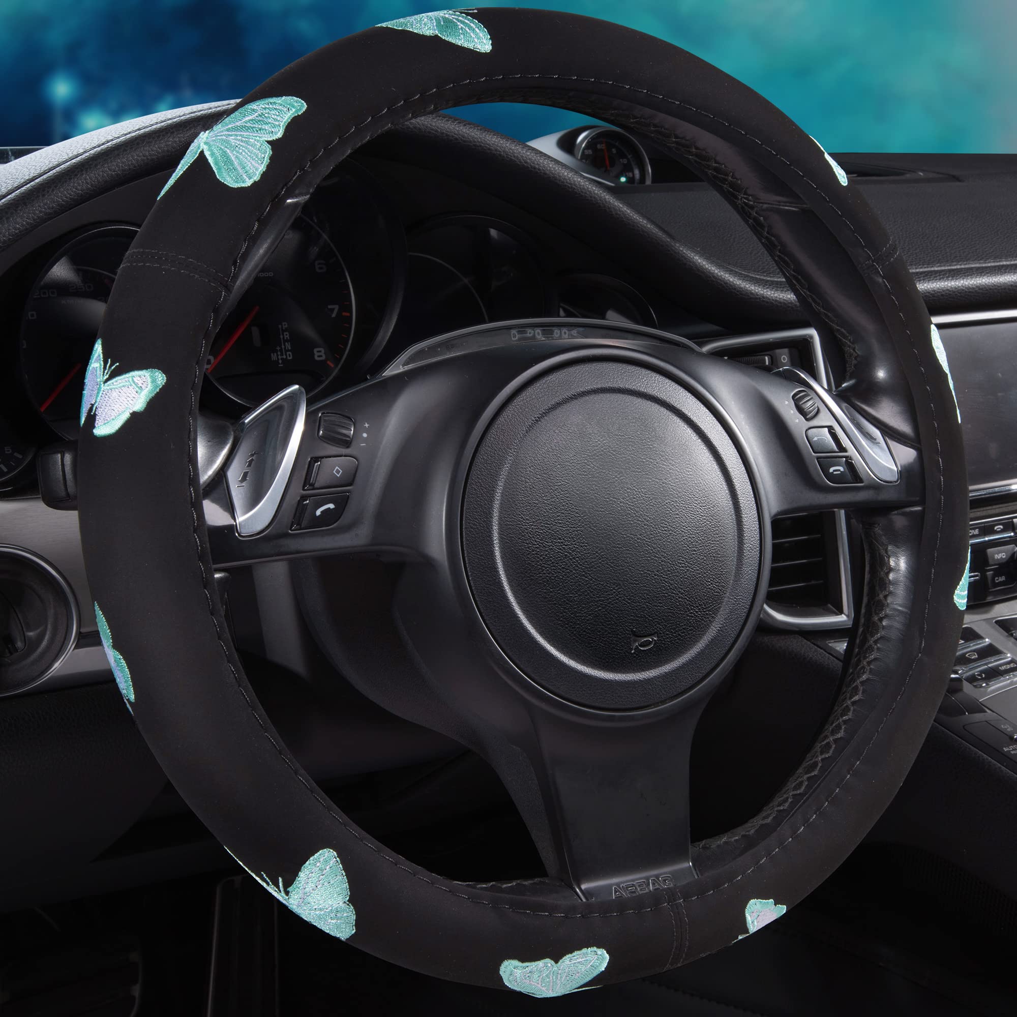 CAR PASS Pink Leather & Gaberdine Butterfly Car Seat Covers Full Set with Waterproof Car Floor Mats and Embroidered Butterflies 