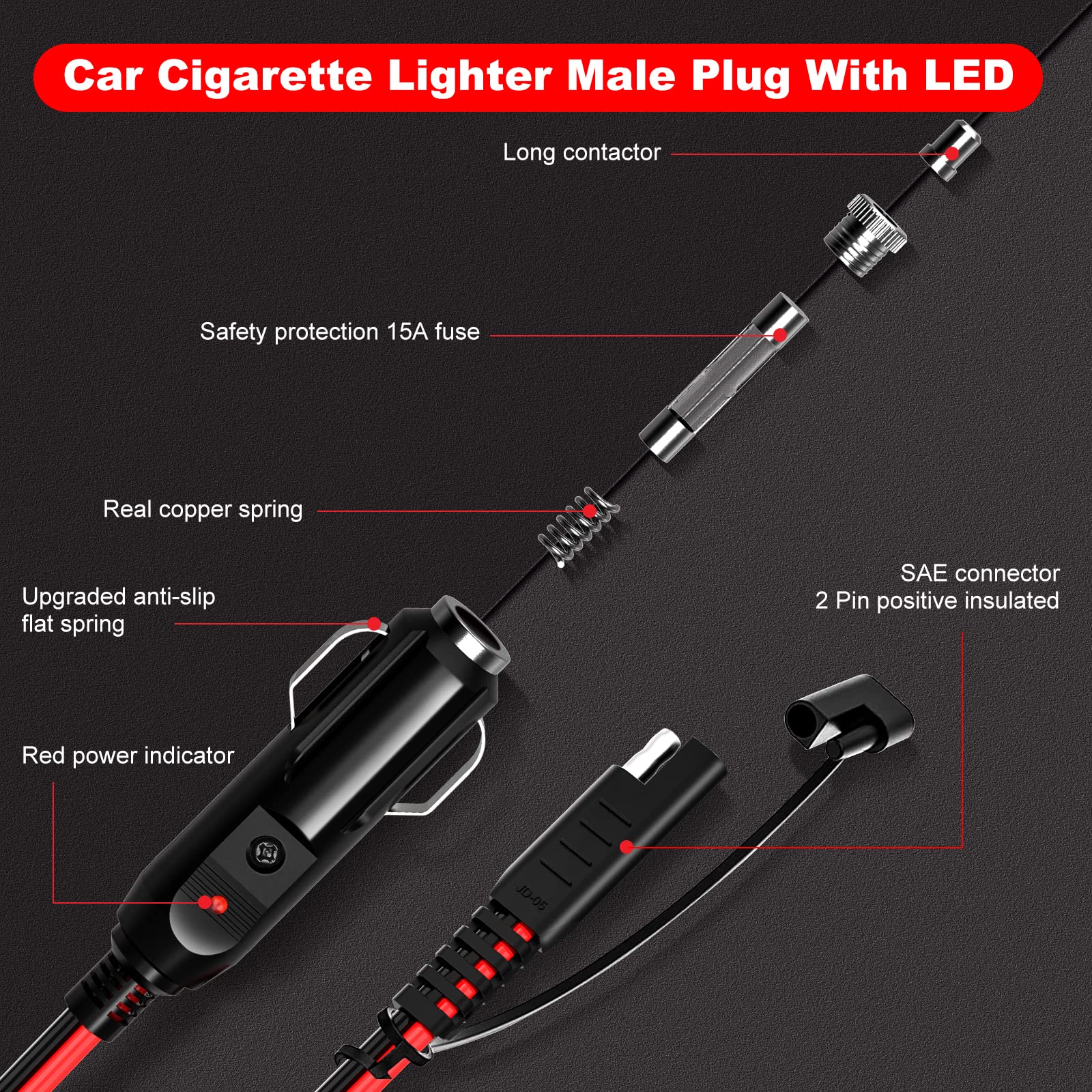 EXTRACTME 10FT Cigarette Lighter SAE Battery Charger Cable, 14AWG 12V Cigarette Lighter Plug to SAE Quick Release Adapter Extens