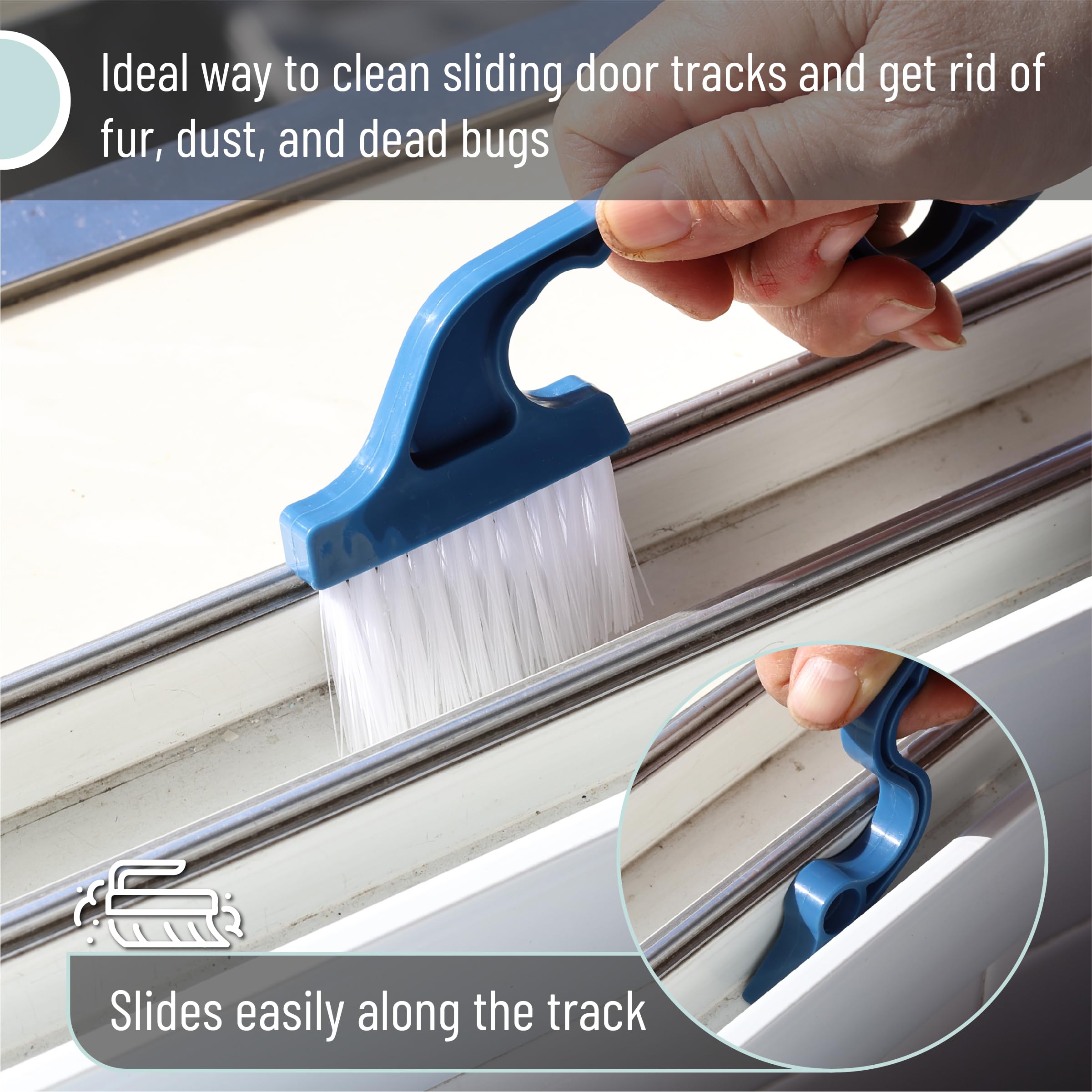 Slick- Window Track Cleaning Brush, 2 Pack, Navy Blue/Orange Ergonomic Handle, Built-In Scraper, Multipurpose, Window Track Clea