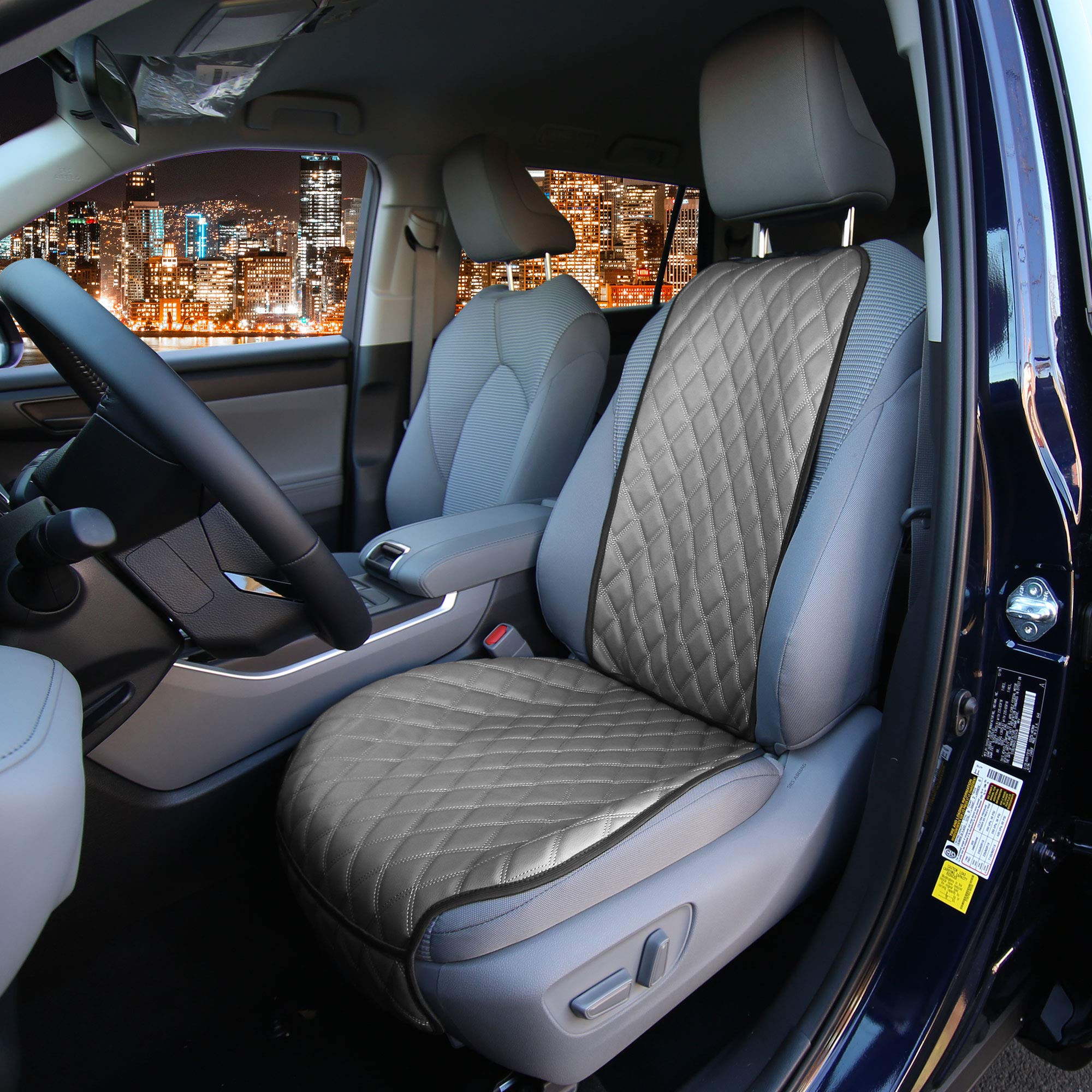 FH Group Car Seat Cushion Faux Leather Automotive Seat Cushions - Universal Fit, Car Seat Cushion With Front Pockets, Airbag Com