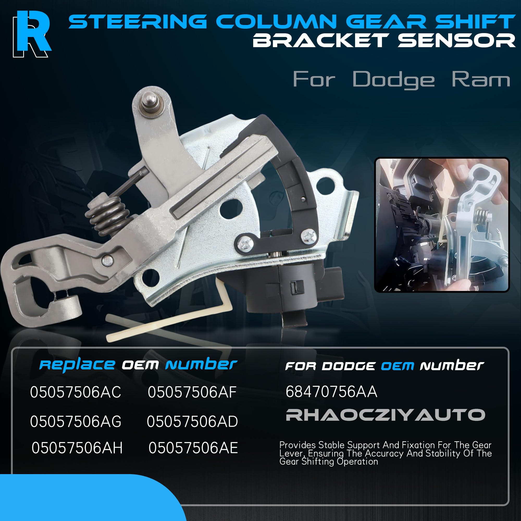 68470756Aa Steering Column Gear Shift Bracket Sensor Compatible With 2009-2021 Dodge Ram 1500 2010-2018 Ram 2500 3500 Replace Pa