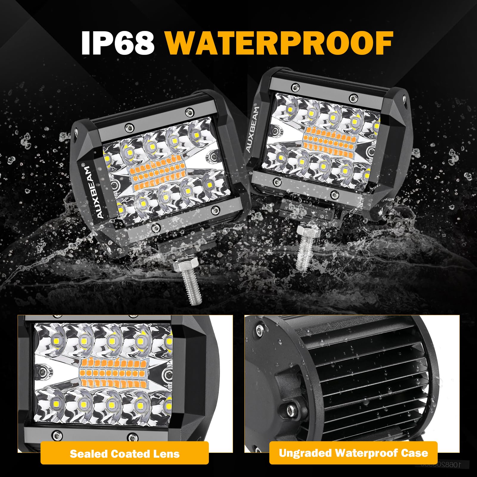 Auxbeam Led Light Bar 4Pcs 4 ' ' Inch White/Amber Yellow Led Pods