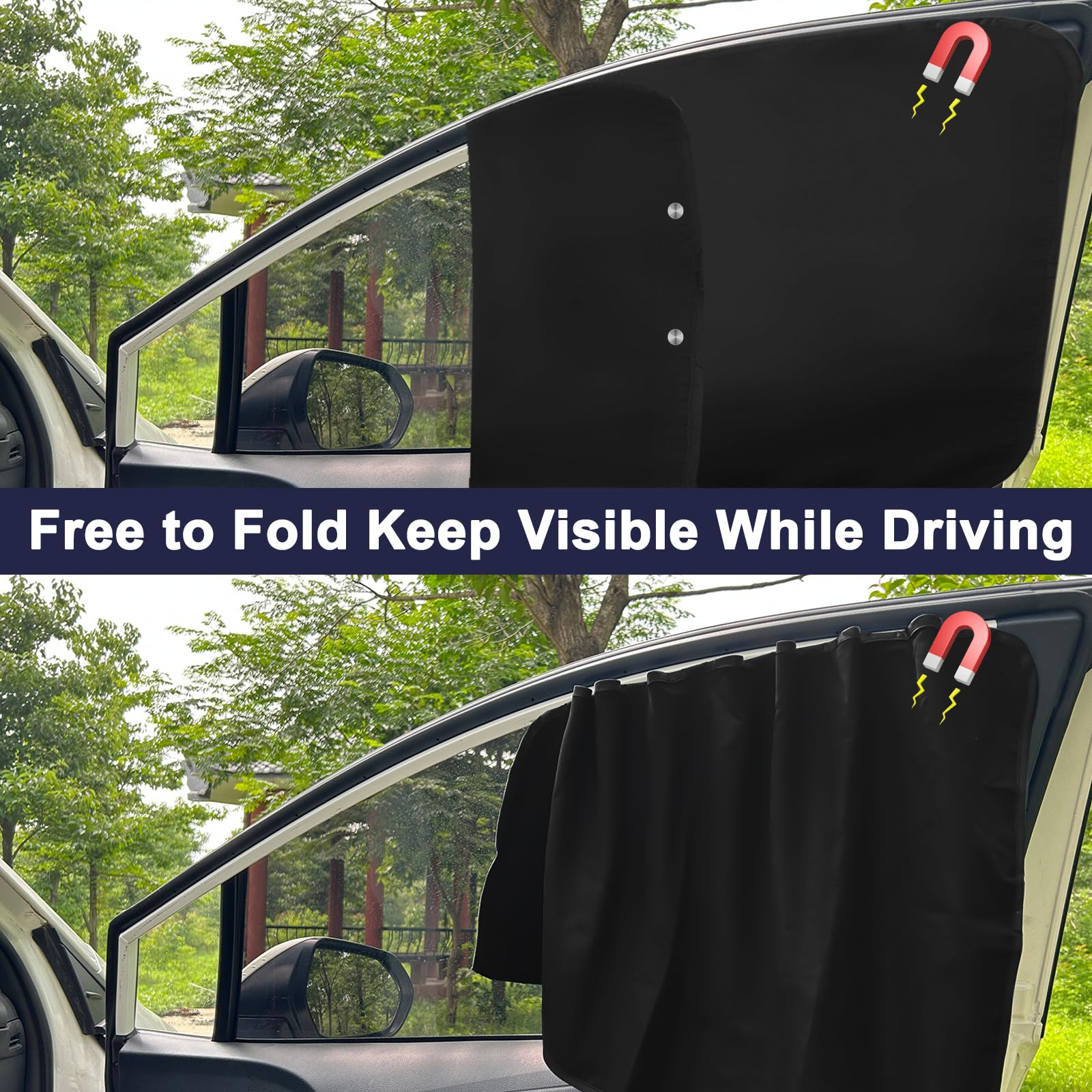 Ovege Car Side Window Sun Shade Magnetic Car Curtain Suction Magnetic Suedette -Front Seat 2pcs