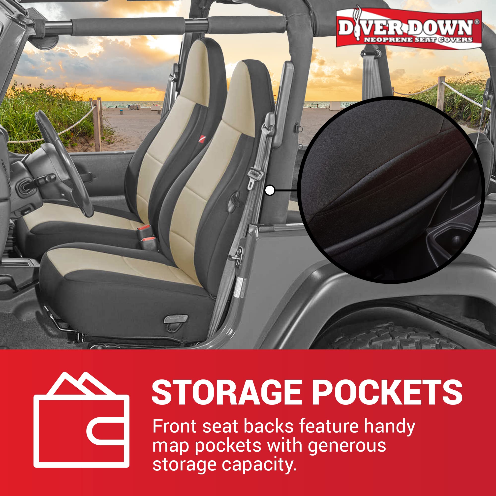 Diver Down Neoprene Seat Cover Set - Fits Jeep Tj 1997-2006 Wrangler - Front And Back Seat Set - Waterproof Custom Fit Seat Covers - Soft Padded Cushion Feel - Thermal Resistant - (Gray, 97-02)