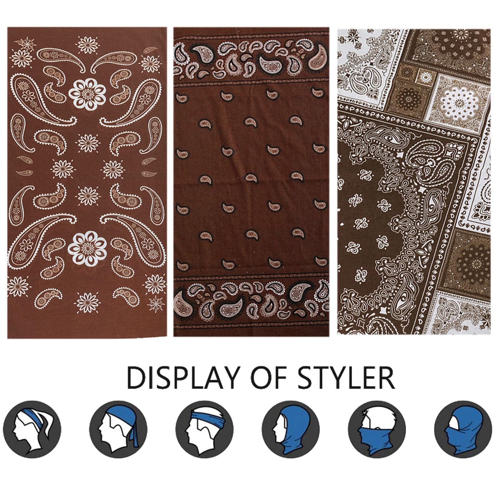 Neck Gaiter Mask Face Scarf Bandana Tube Cover Headwear Balaclava Headband Headwrap for Men and Women (6-Brown)