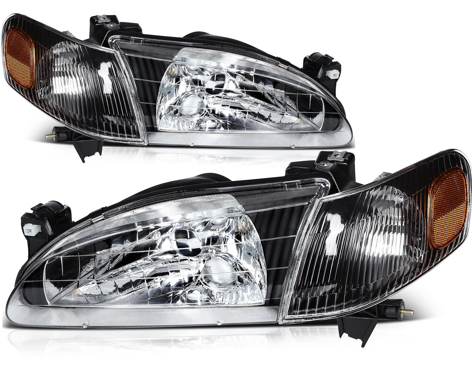 LSAILON Headlight Assembly Replacement Fit 1998-2000 for Toyota For Corolla Headlamp in Clear Lens Black Housing Amber Reflector