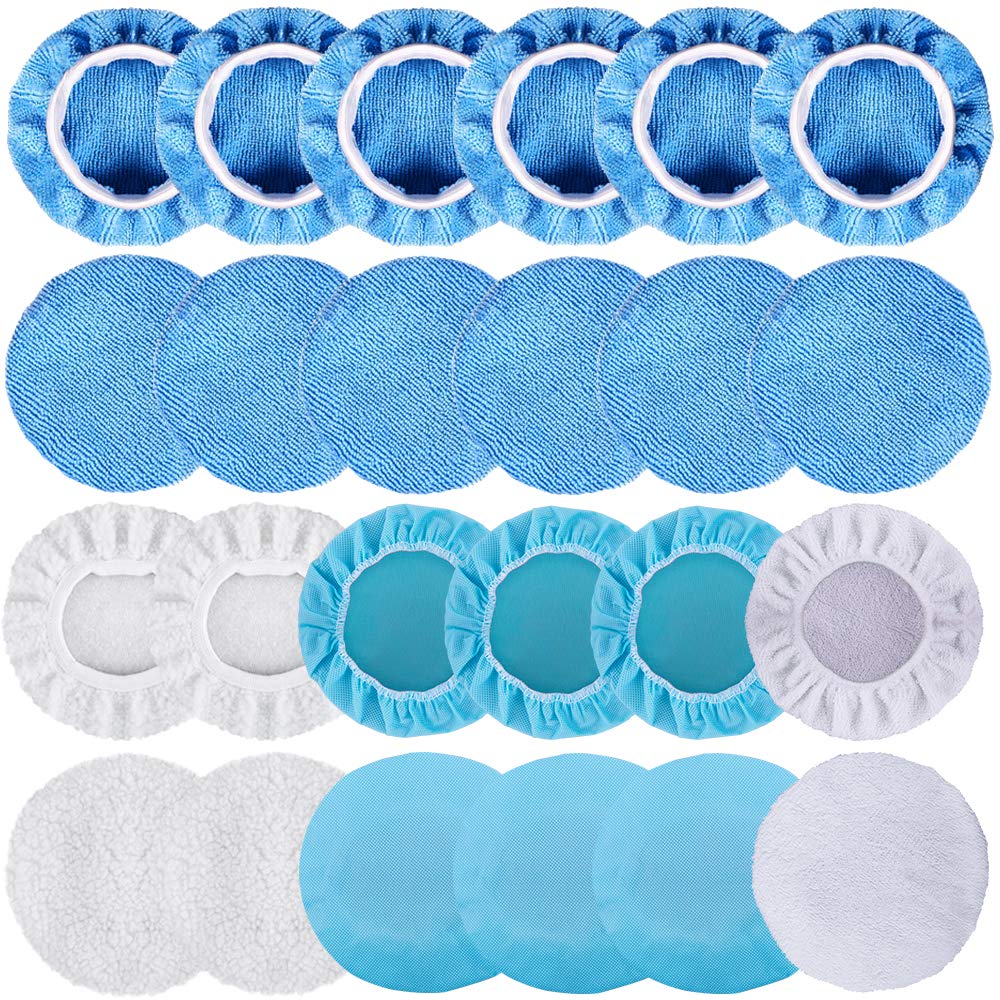 Siquk 24 Packs Polishing Bonnet Pads (5 To 6 Inches) Including 12 Microfiber Car 4 Waxing Non-Woven Buffing Pad And 2 Cotton For