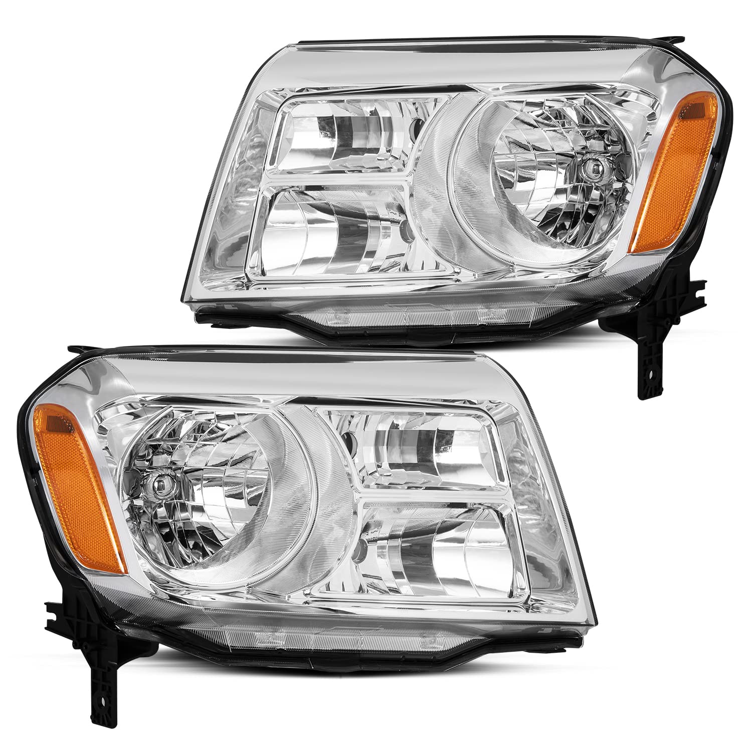 Jsboyat- For 2012-2015 Honda Pilot [Halogen Type] Oem Headlight Headlamp Assembly Replacement Pair (Chrome Housing With Amber Reflector)