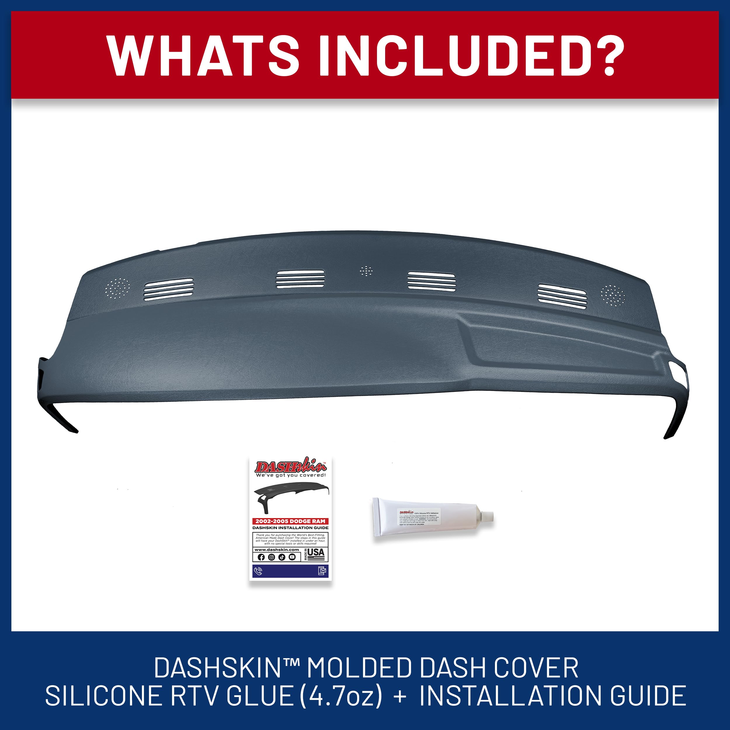 Dashskin One Piece Molded Dash Cover Cap Compatible With 2002-2005 Dodge Ram (2003-2005 Ram 2500 & 3500) In Navy Blue - Made In