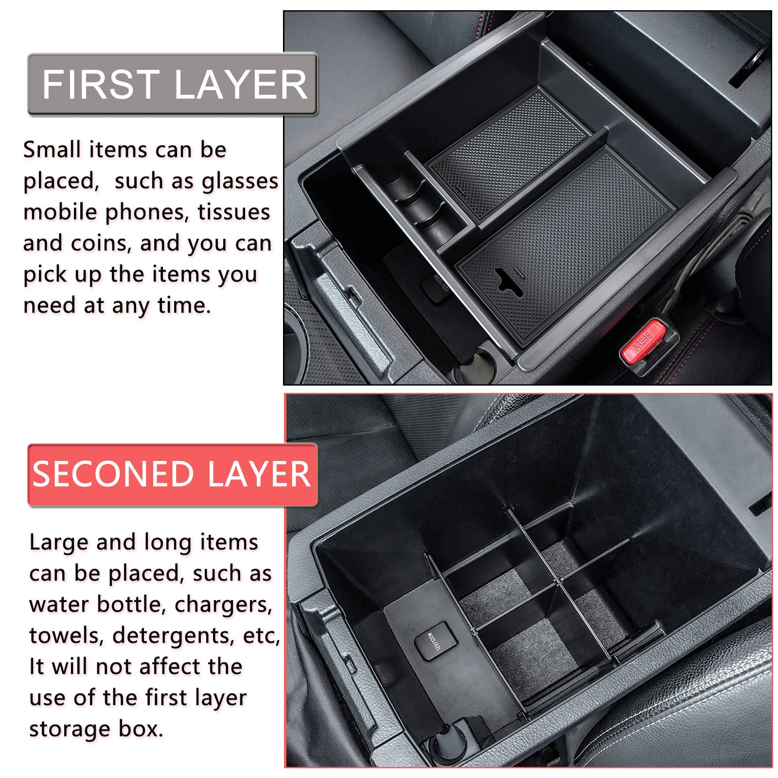 Jdmcar Center Console Organizer Set Compatible With 2010-2024 Toyota 4Runner Accessories Insert Abs Black Compartment Divider Ar