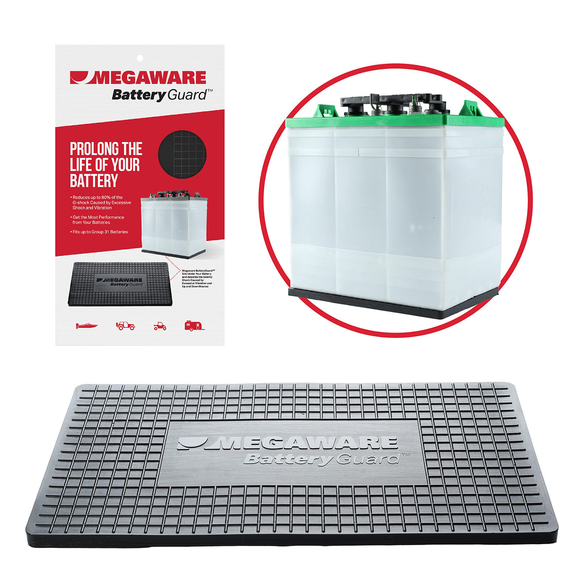 Megaware - Batteryguard Protector - Great For Boats, Rvs, Semi Trucks, And Off-Road Vehicles - Shock And Vibration Absorber - Fi