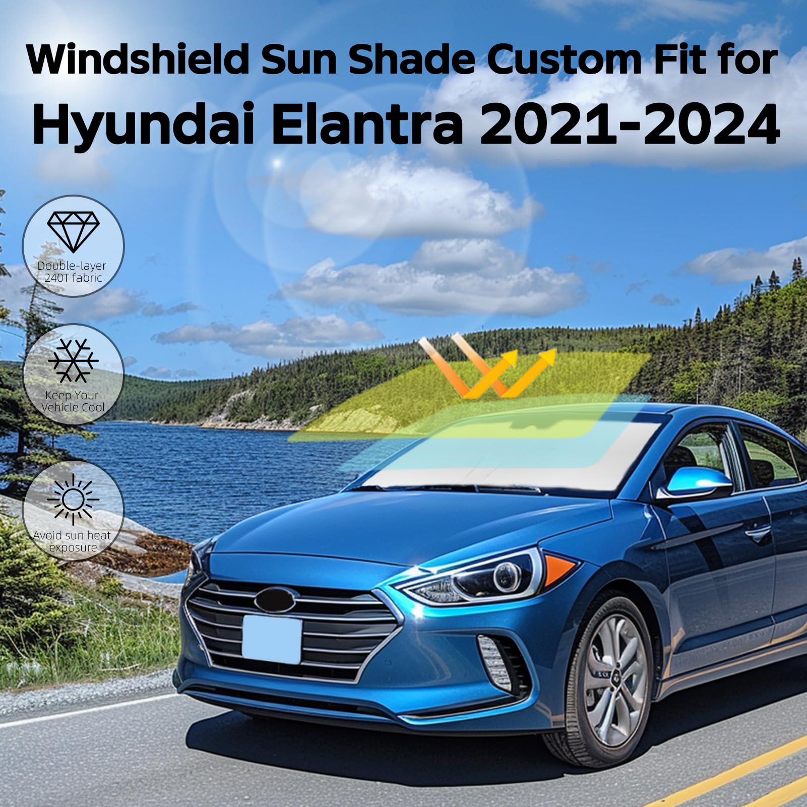 Windshield Sun Shade Car Sunshade For Hyundai 2020-2024 Windshield Cover For 2022 2023 Elantra 240T Reflective Foldable Front Wi