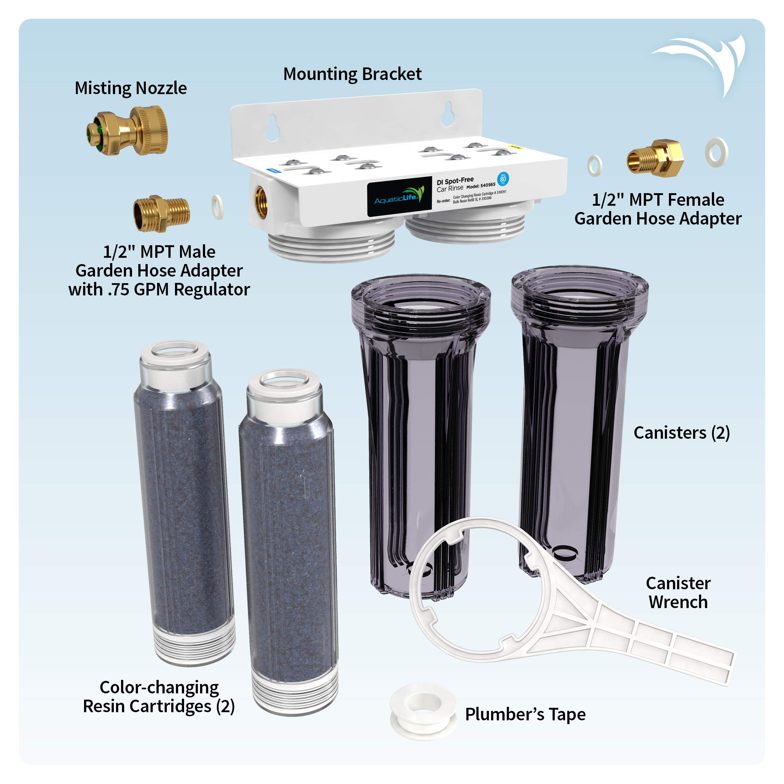 Aquatic Life Deionized Spot-Free Car Rinse Unit - Black & White, Model 540565, Premium Water Deionizer for Car, RV, and Motorcycle Washing