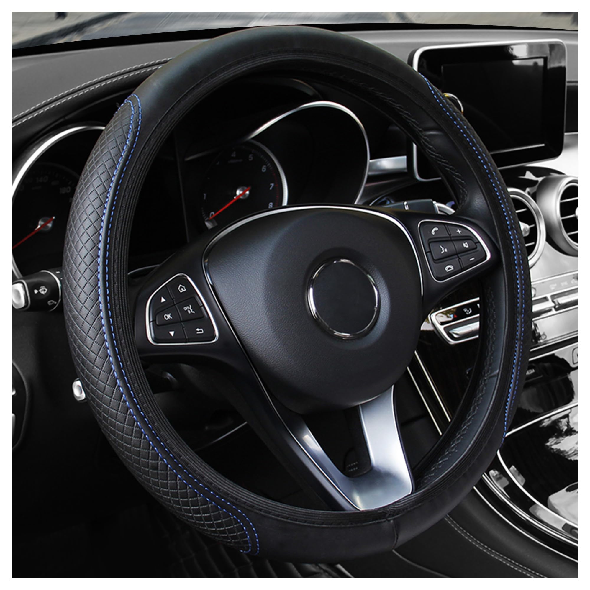 Leather Steering Wheel Cover,Anti Slip Car Steering Wheel Cover For Car Decorations & Steering Wheel Protections,Universal 15Inc