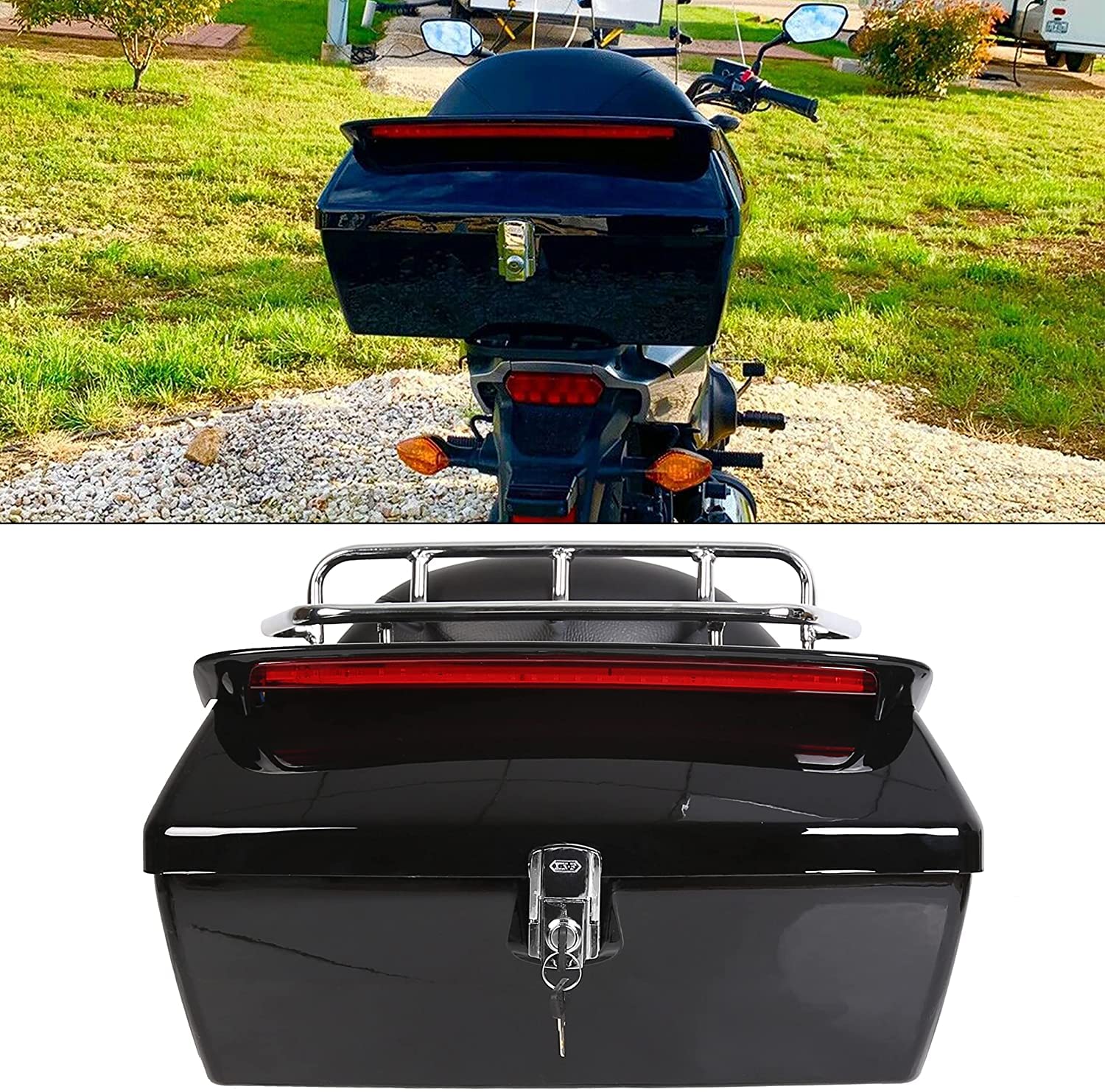 7BLACKSMITHS Universal Motorcycle Trunk Tour Pack - Black ABS Luggage for Harley, Honda, Yamaha - One Size, Model 8542069660