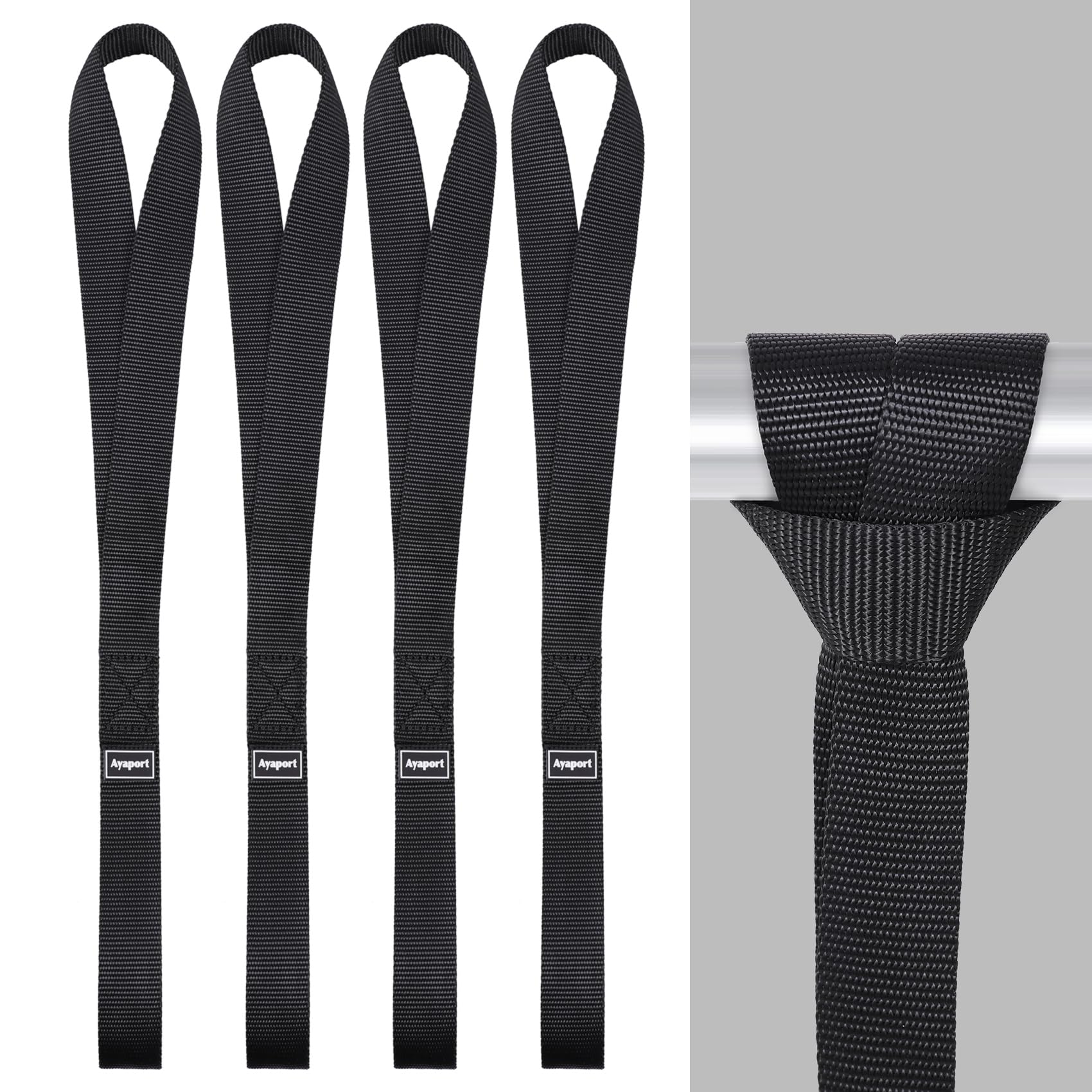 Ayaport Soft Loop Tie Down Straps 18 Inches - Black 4500Lbs Break Strength Loops For Securing Atv, Utv, Motorcycles, Scooters, D