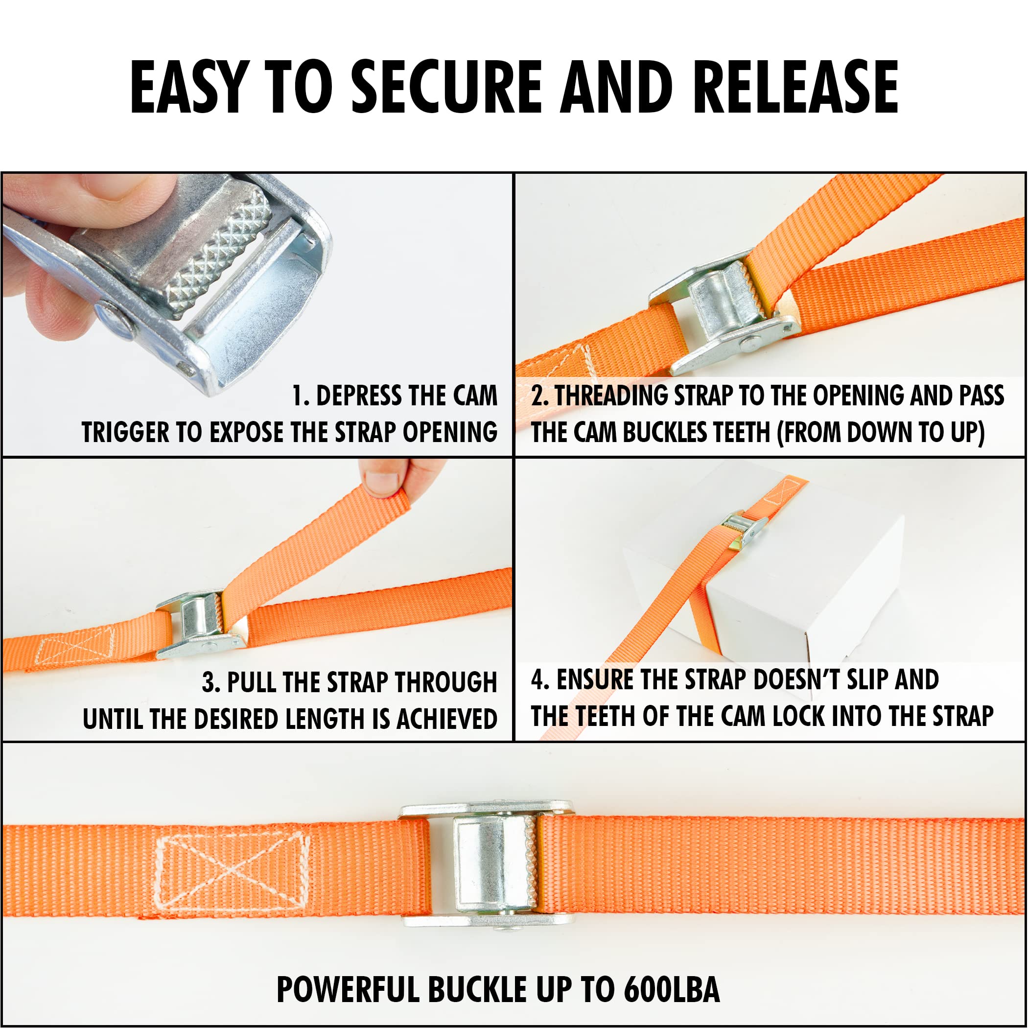 Cartman 1'' X 12'Lashing Straps Cargo Tie-Down Strap Up To 600Lbs, 10Pk In Carry Bag, Orange