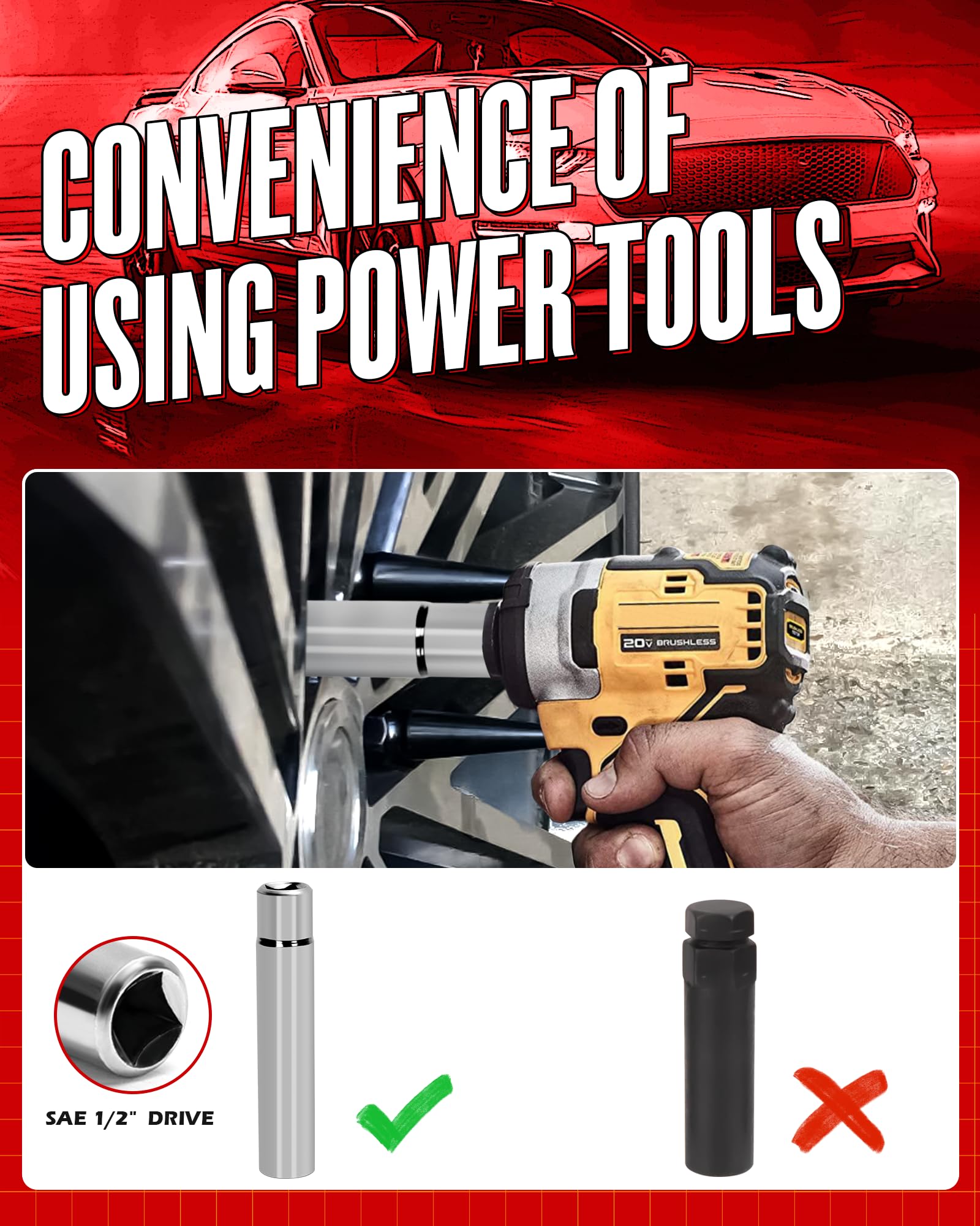 Spike Lug Nuts Socket Key, Stripped Lug Nut Remover, 19Mm Hex Universal Drive Spike Lugnuts Socket Key Tool With 5'' Tall, Compa