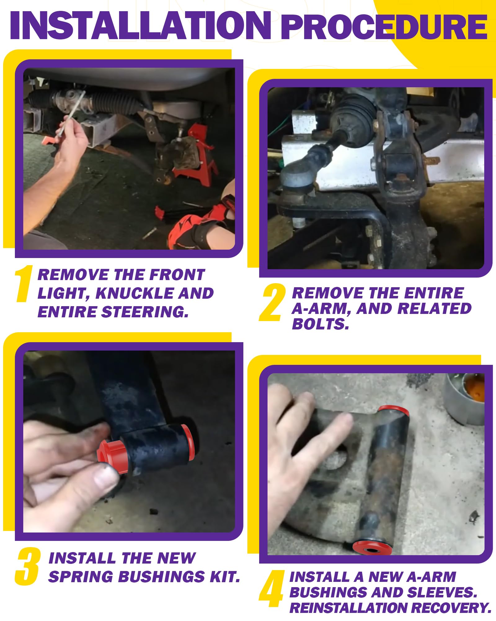 Club Car Precedent Front Bushing Kit, Golf Cart Front Lower Spring & Front Upper A Arm Polyurethane Bushings And Sleeves For 2004-Up Club Car Precedent, Golfcart Suspension Replace Parts 102289901